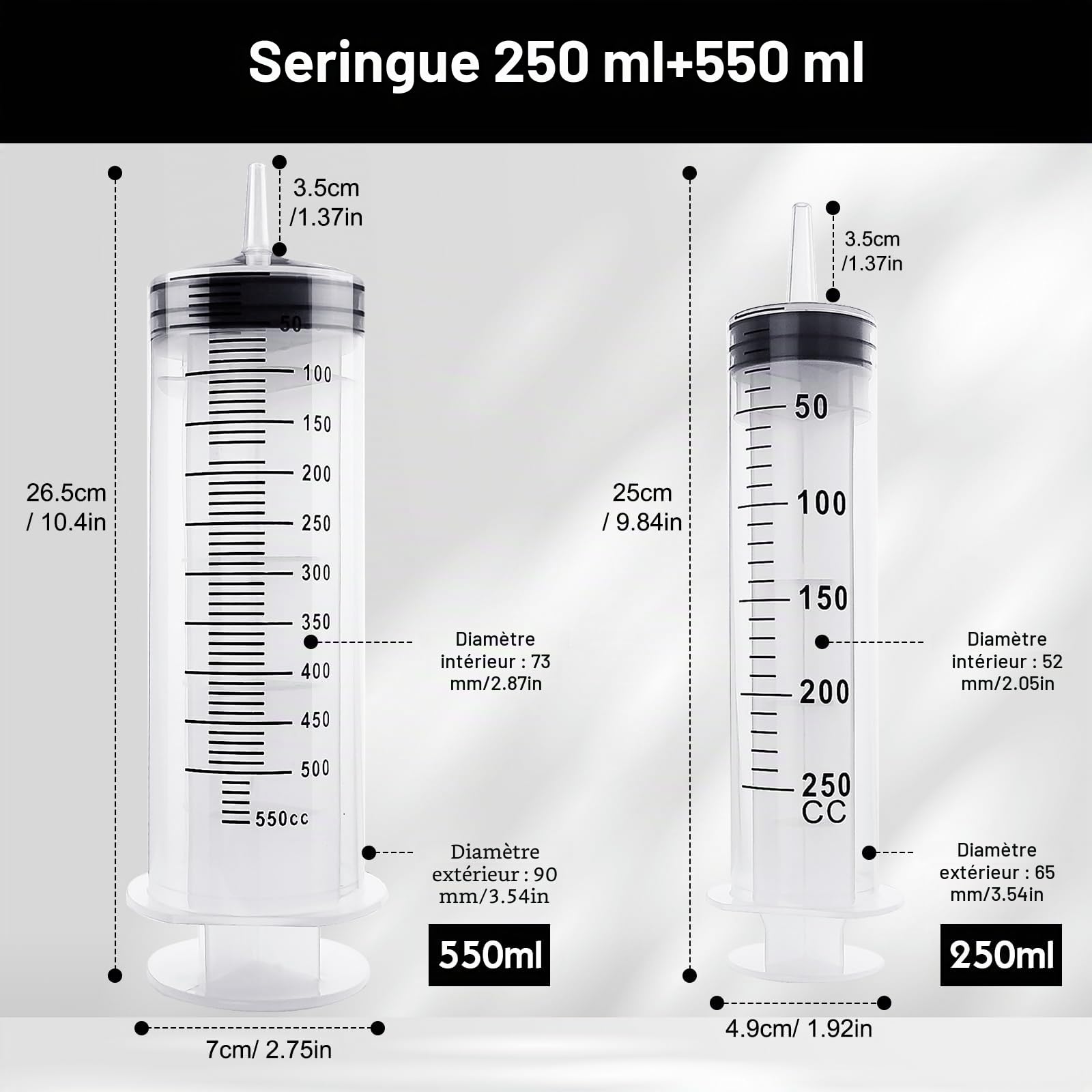 Samulee Seringue 250ml + 550ml, Seringue avec Tuyau, Seringue Plastique, Grosse Seringue pour Huile, Alimentaire, Laboratoires, Alimentation Animale, Jardinage, Recherche Scientifique