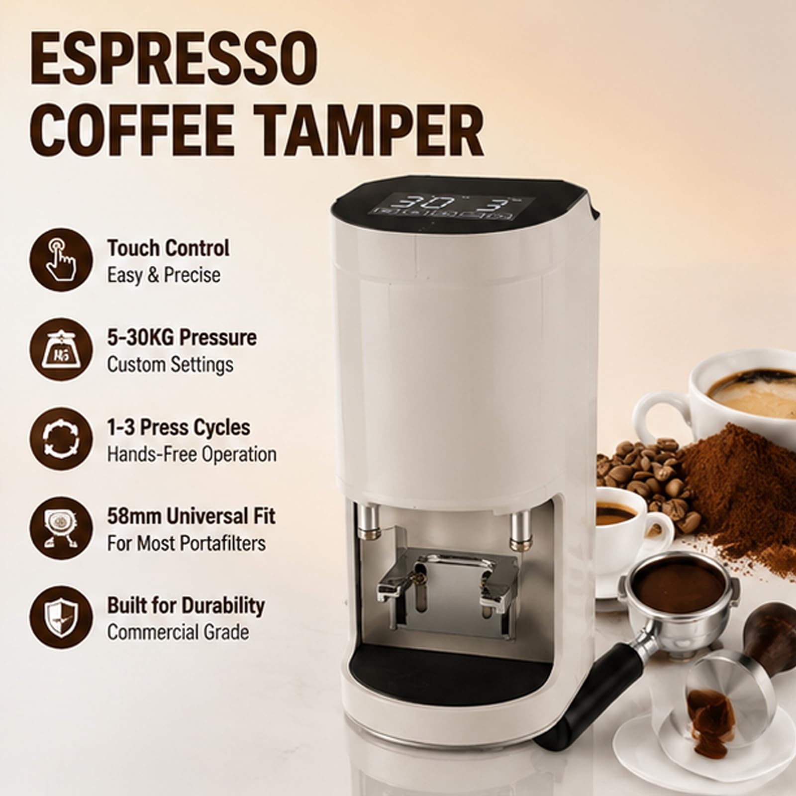58mm Elektryczny Tamper do Kawy Espresso, Sterowanie Dotykowe