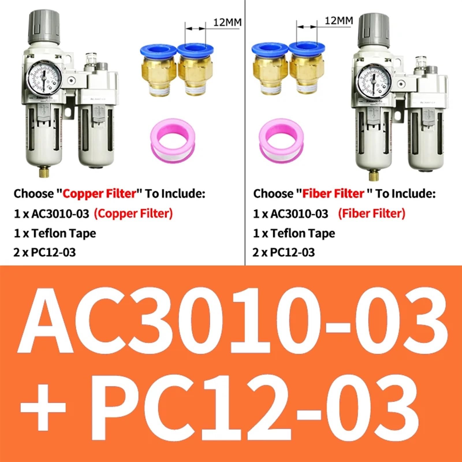 AC2010-02 AC3010-03 AC4010-04 pneumatyczny regulator ciśnienia separator oleju i wody, ręczny odwadniacz, kompresor, filtr powietrza (Ac3010-03 PC12-03, filtr miedziany)