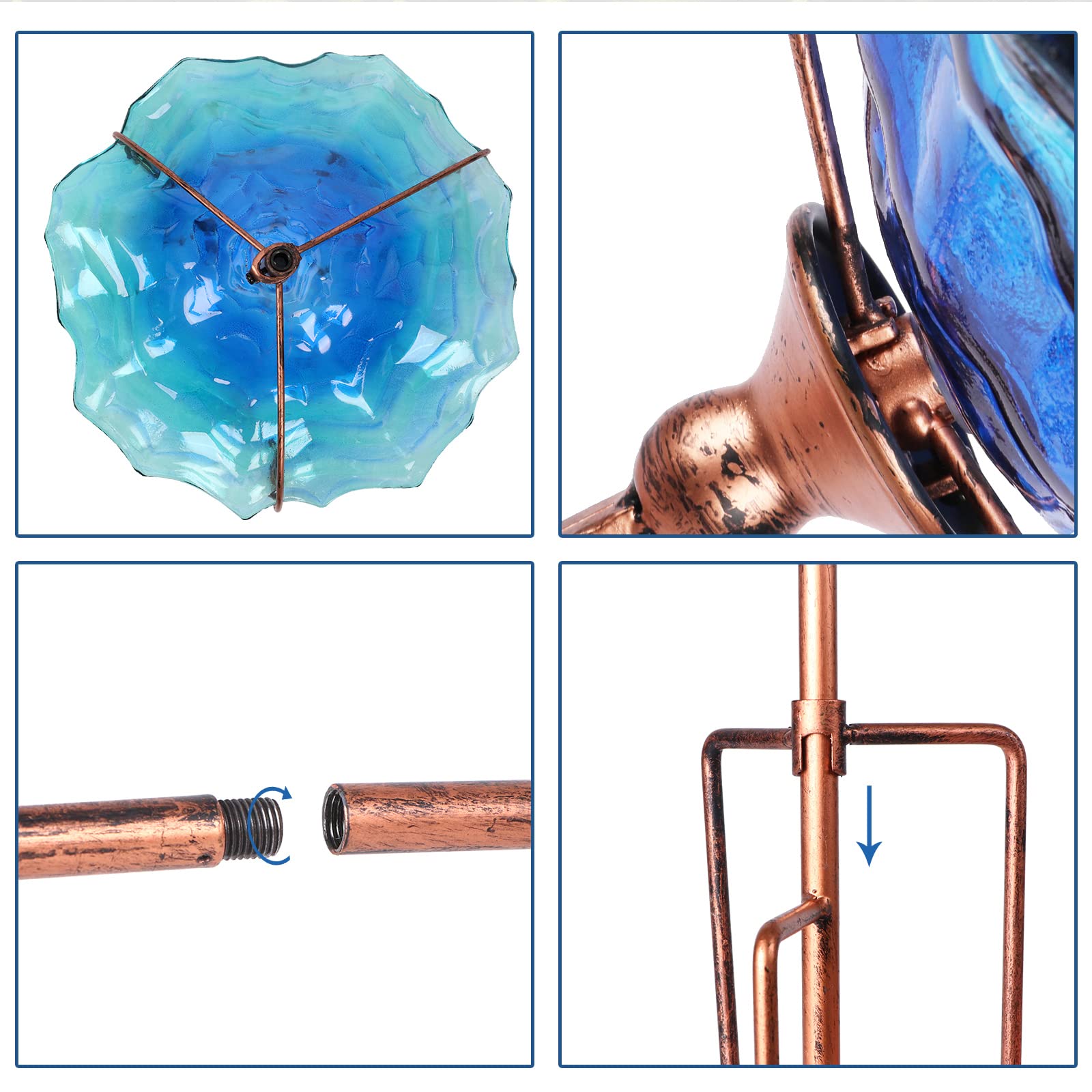 VCUTEKA Outdoor Bird Bath Glass Birdbath Garden Bird Feeder with Metal Stake Blue - image 5