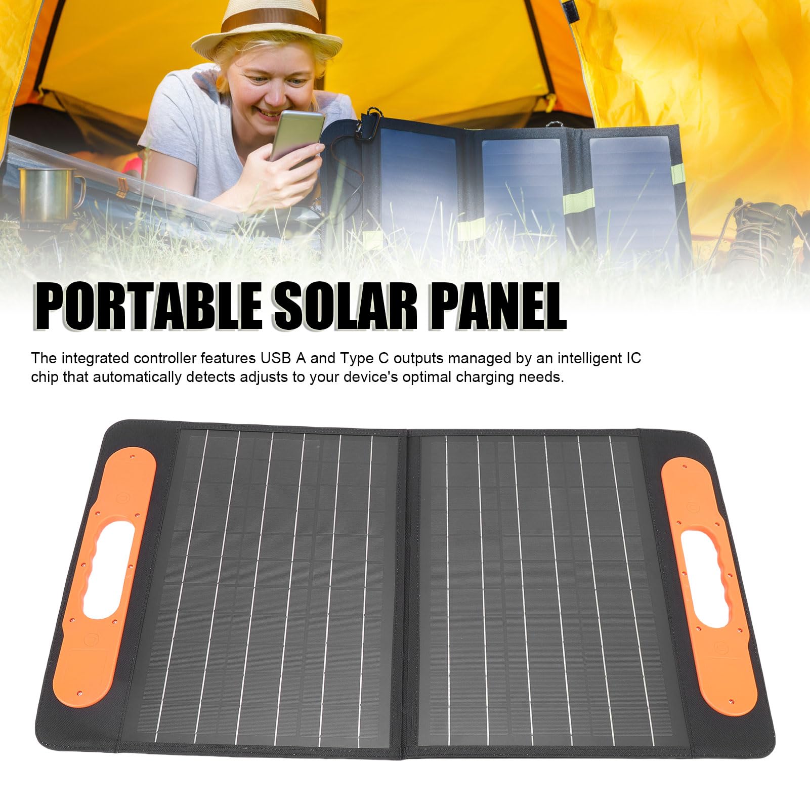 Eujgoov Przenośna ładowarka Solarna 100W Składany Panel Słoneczny z USB Wyjścia Typu C dla Optymalnego ładowania
