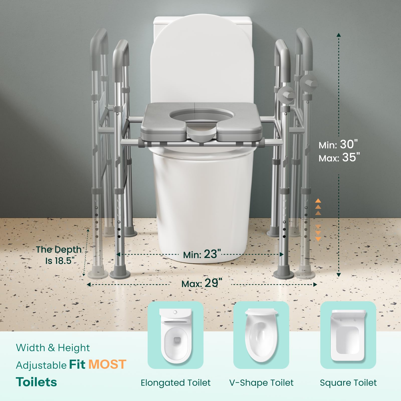 HOMEAL Raised Toilet Seat Riser with Handles for Seniors, 45 -9 HOMEAL Raised Toilet Seat Riser with Handles for Seniors, 45 -9