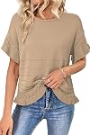 Dokotoo Women’s Short Sleeve Sweaters Oversized Summer Casual Ruffled Hem Knit Pullover Tops Light Cute Solid Crochet Shirts