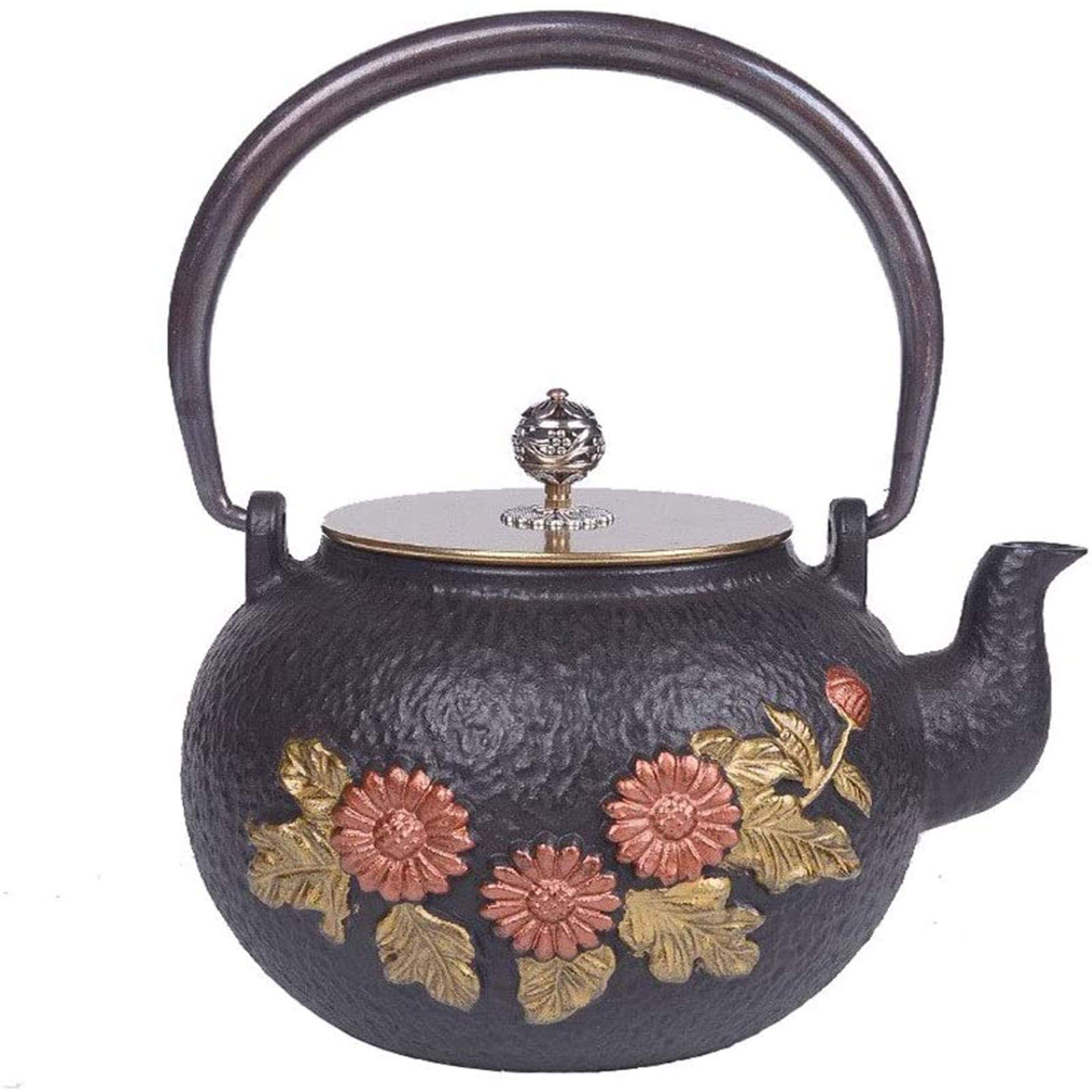 MGEMJMJ 1200ML Cast Iron Tea Pot, Japanese Tetsubin Tea Kettle Durable Cast Iron Teapot With Fully Enameled Interior