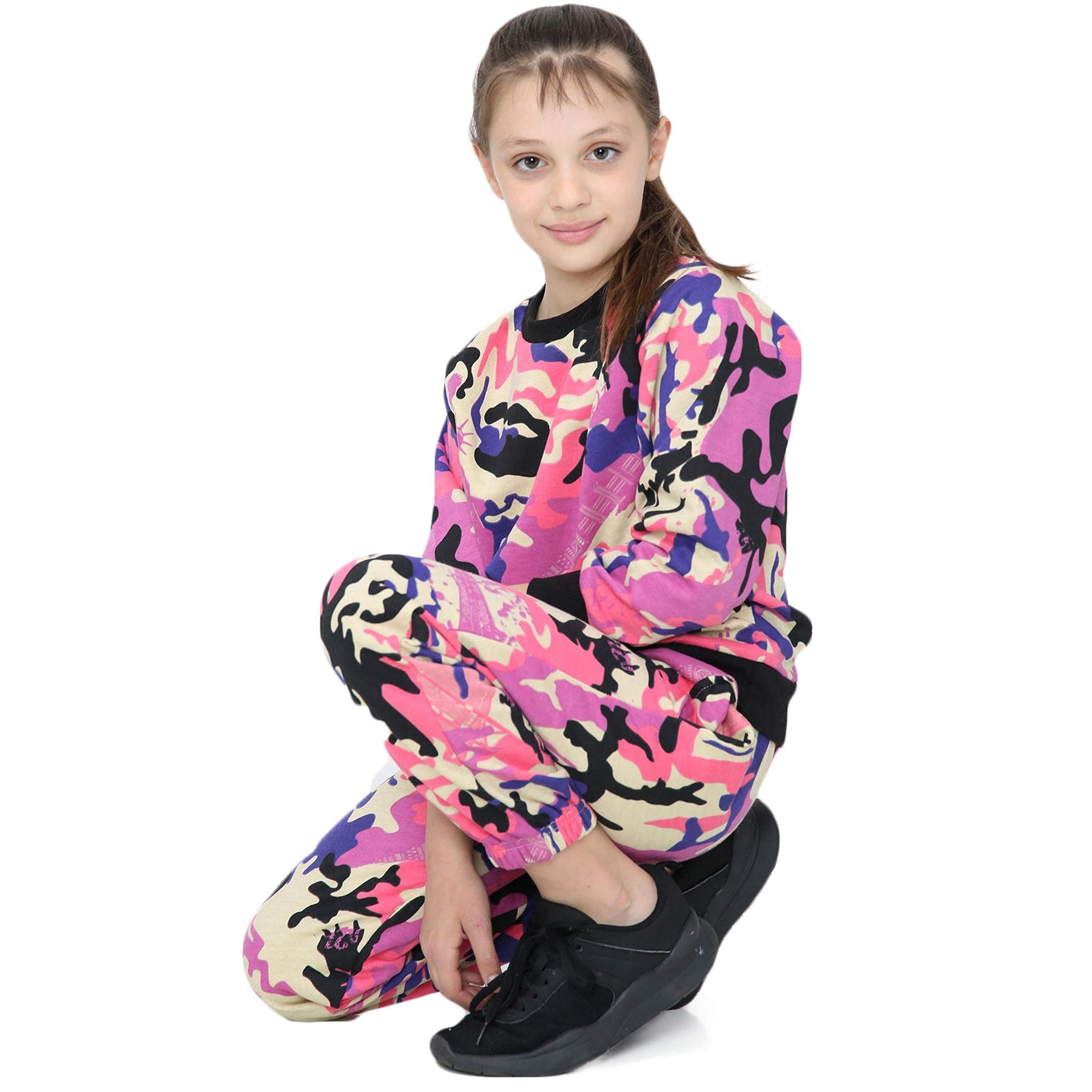 A2Z 4 Kids Chándal unisex de cuello redondo de forro polar para niñas y niños - T.S Plain 108 Camo Baby Pink 11-12