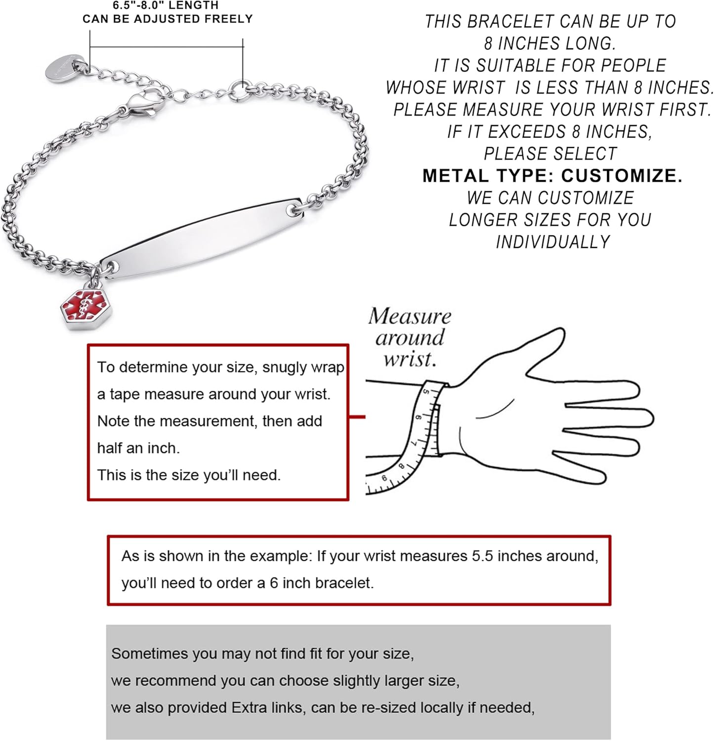 LinnaLove-Pre-engraved Simple Rolo chain Medical alert id bracelet for Women - Image 5