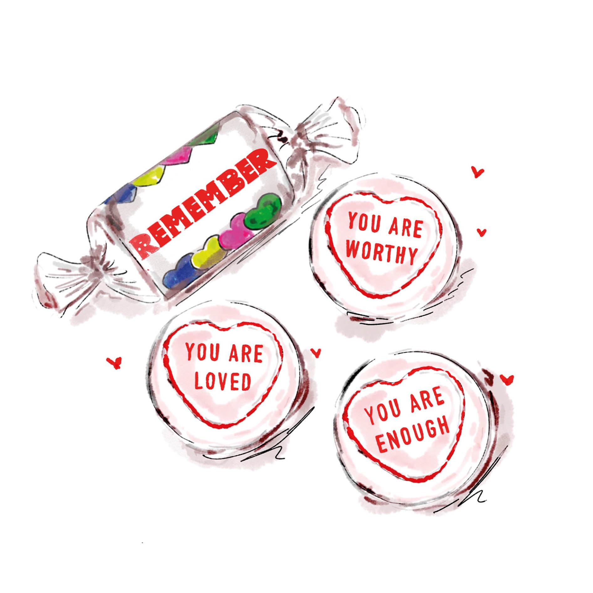 Lucy Claire Illustrations Greetings Card, Words of Affirmation, Love Hearts Sweet Generic Card For Any Occasion, Cute Illustrated Greeting Card for Friends, Friendship