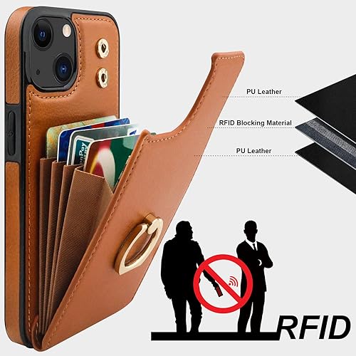 Miniatura 5 de Folosu Funda compatible con iPhone 14 con soporte para tarjetas, rotación de 360, soporte de anillo de dedo con función atril, bloqueo RFID, de