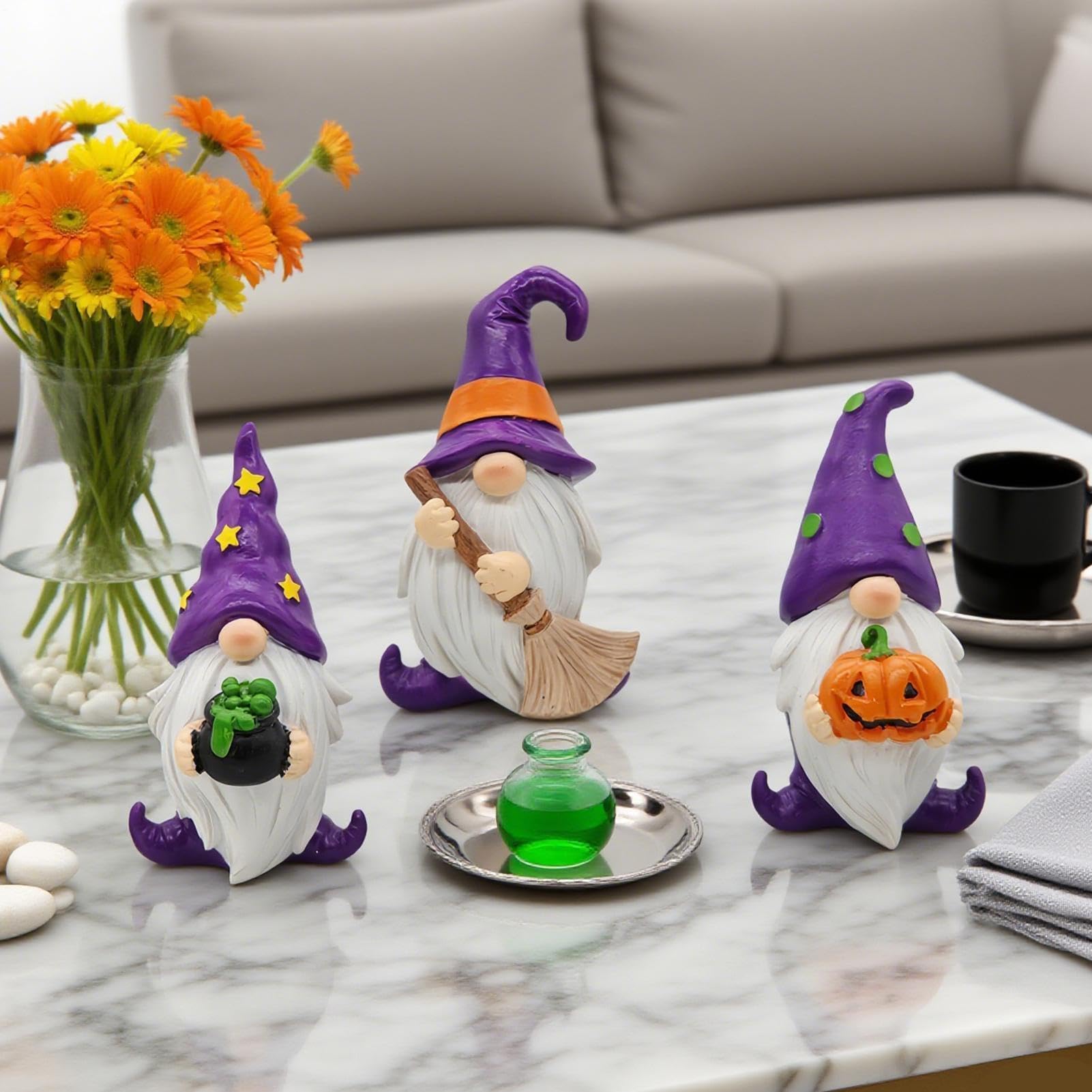 Genérico Gnomos Decorativos para el Hogar 3 Piezas de Figuras Halloween | Gnomos de jardín de resina para decoración del hogar, segunda casa, cocina y oficina