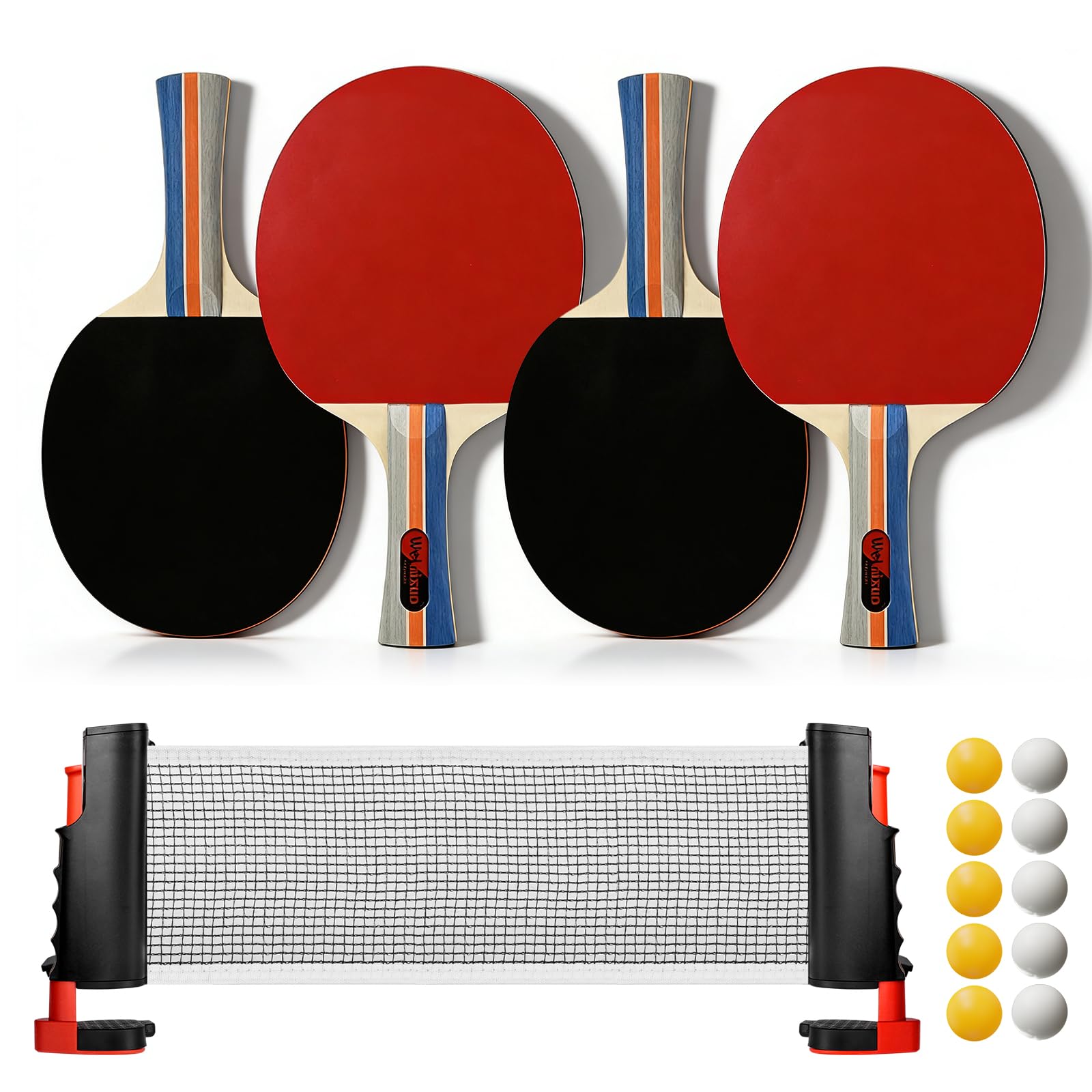 Set De Tennis De Table: 4 Raquettes De Tennis De Table + 1 Filet Rétractable + 10 Balles De Tennis De Table + 1 Sac De Transport, Set De Raquettes De Ping-Pong pour Loisir, Entraînement, Amateurs