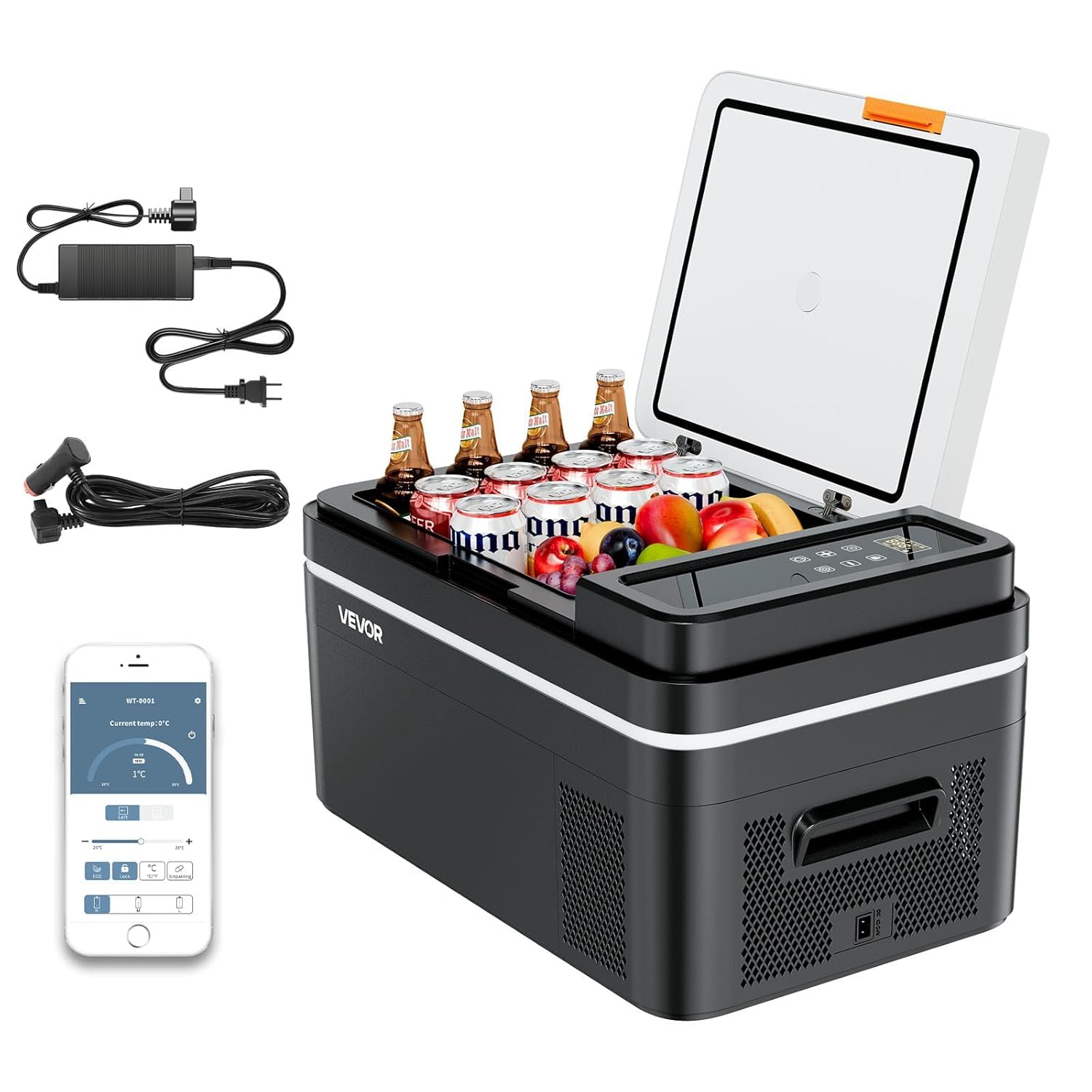 VEVOR Glacière Électrique à Compression de Voiture 22 L, -​20 °C à 20 °C Réfrigérateur Portable Contrôle via APP, 12/​24 V DC et 100-​240 V AC Mini Frigo Auto pour Camping Voyage Plage Bateaux Pêche