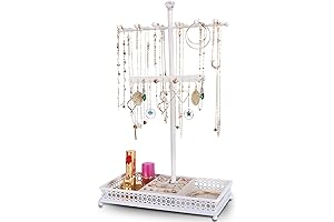 Meangood Farmhouse Jewelry Organizer, 3-in-1 Tree, Earring, Necklace, Bracelet and Ring Stand and Tray