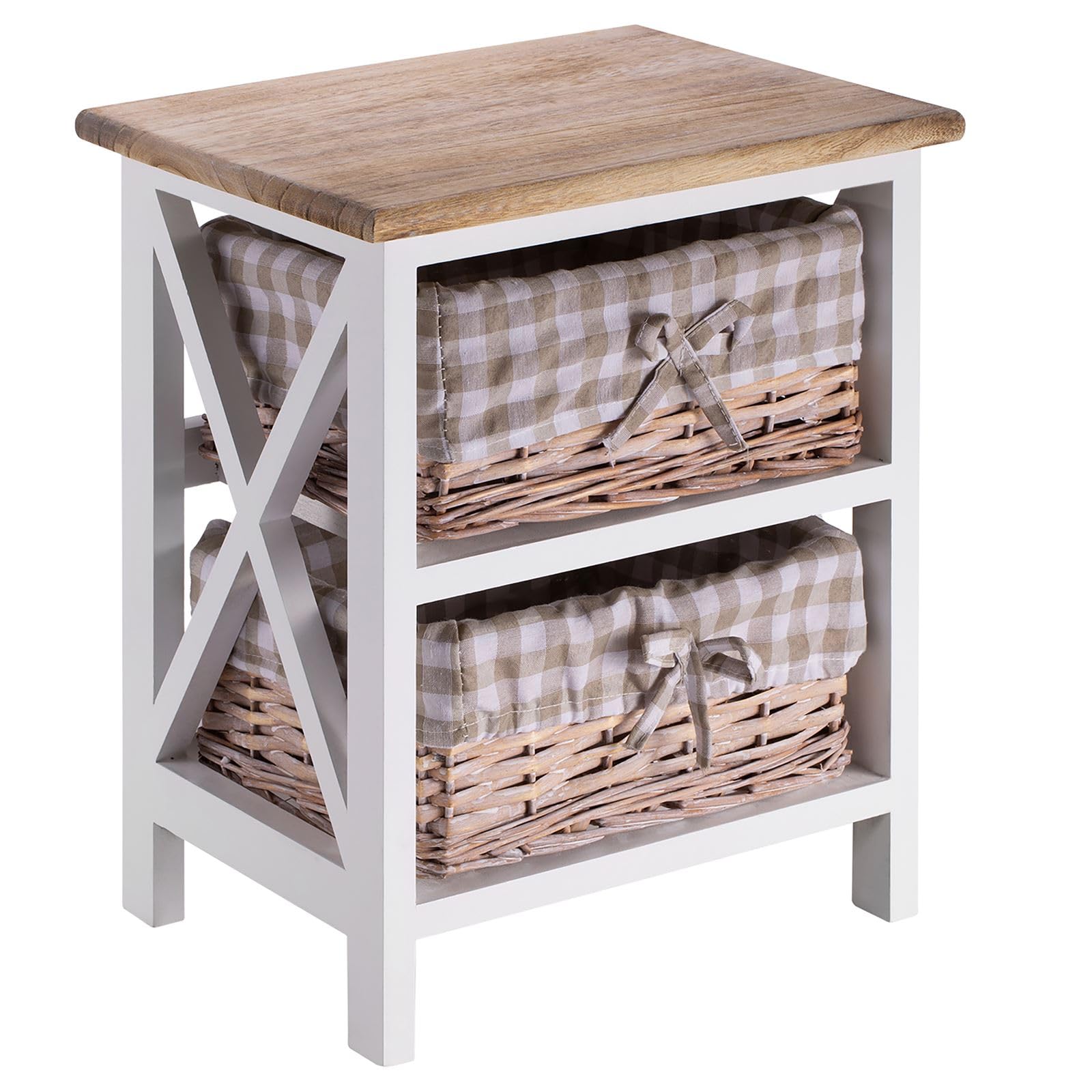 IDIMEX Table de Chevet Perugia Table de Nuit 2 paniers en Bois de Paulownia Style Shabby Chic Vintage Rustique campagnard Blanc et Brun