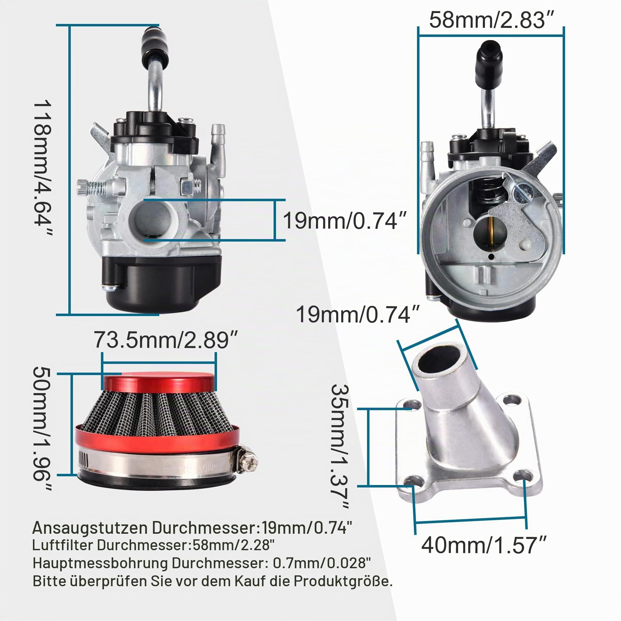 GOOFIT Modifizierter 2-Takt Motor 49CC mit Rückstoßstarter Vergaser Lenker Gaszug Luftfilter Ersatz für Mini Dirtbike DIY Motortaschenrad Gas G-Scooter ATV Quad Rot