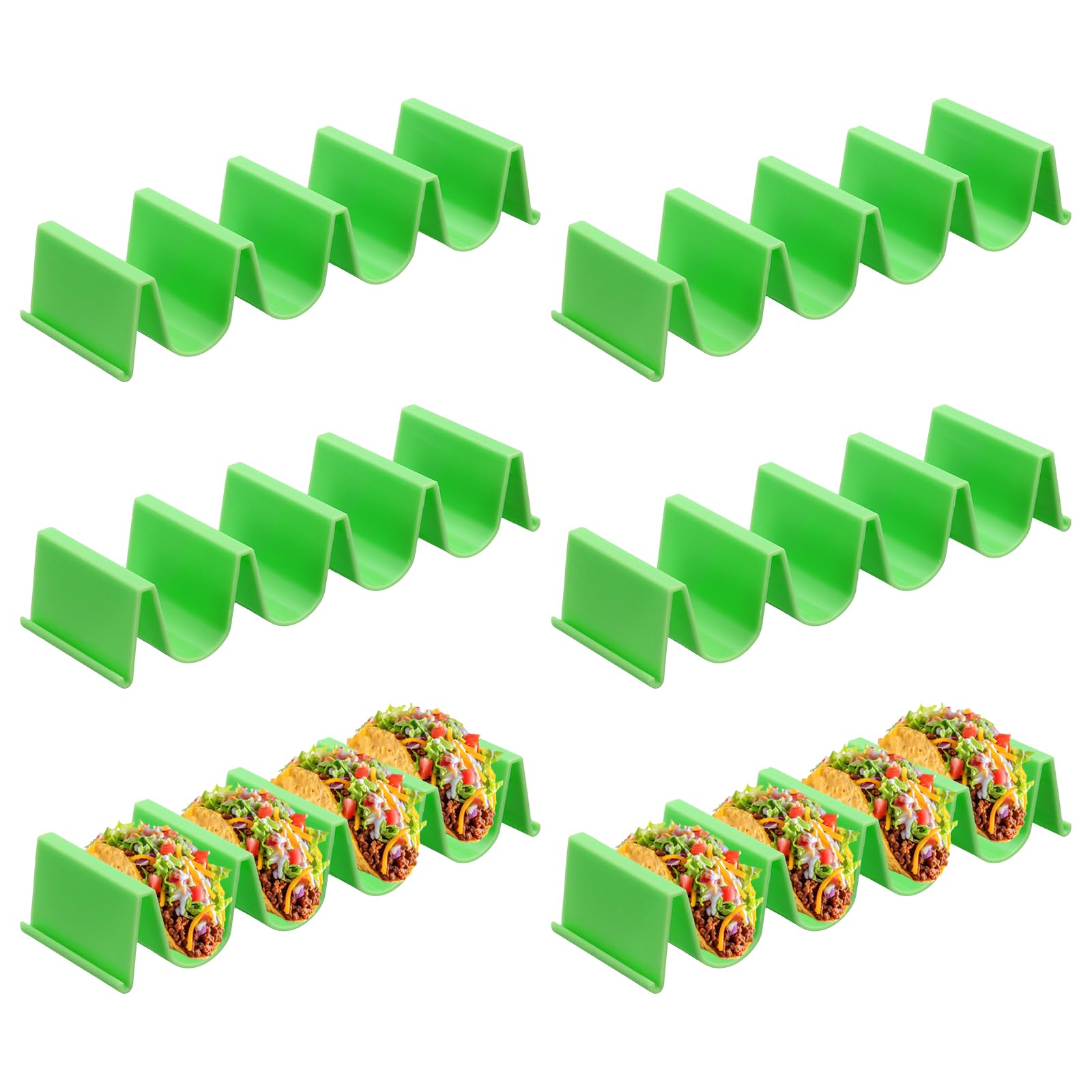 sourcing map 6 Pcs Taco Holder Stand Plastic Large Tray Plates Holds Up to 4 Tacos Green