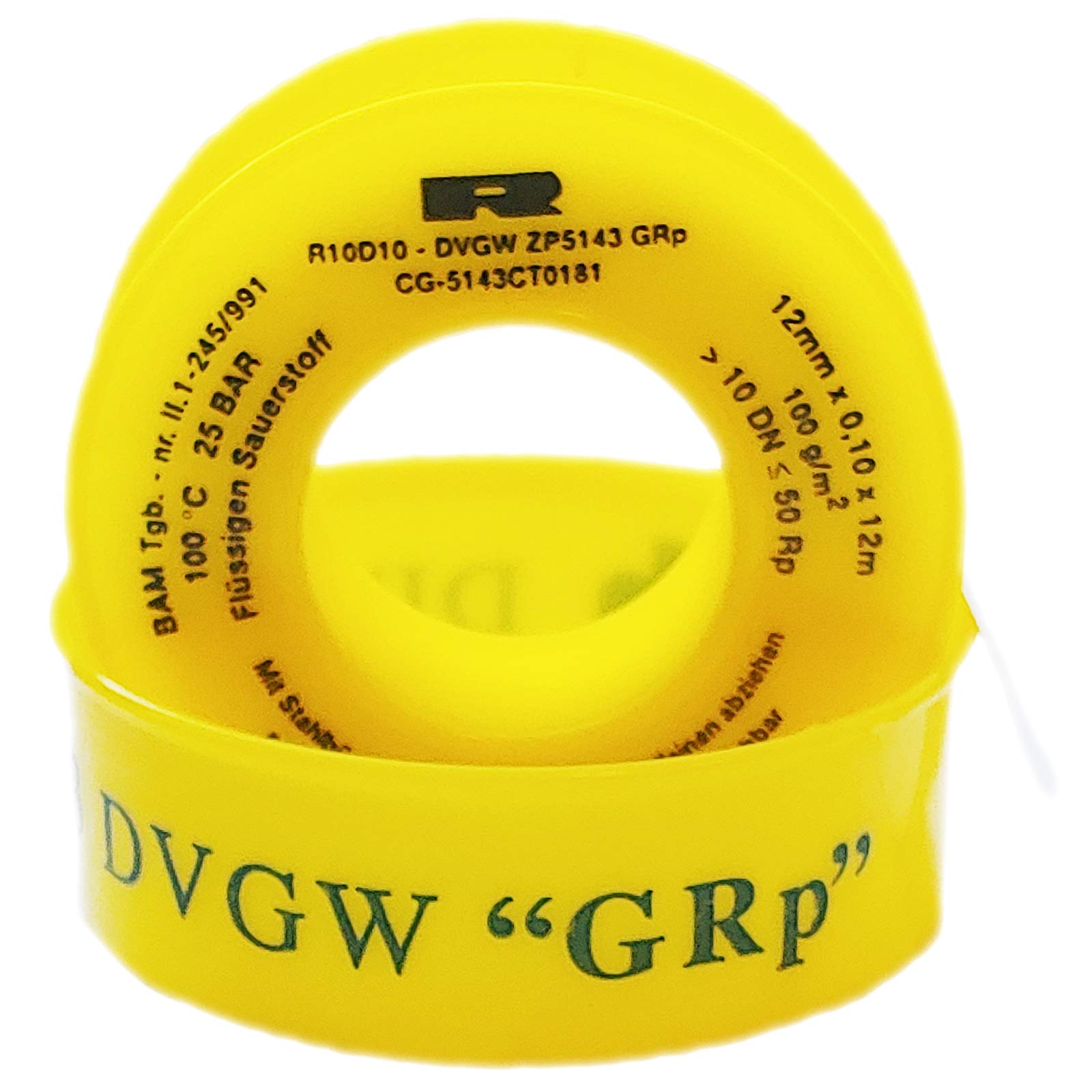 QUALITÄTS GEWINDEDICHTBAND > Teflon Grob | mit MENGENRABATT | 12 Millimeter breit x 0,1 Millimter stark x 12 Meter lang | DVGW Zulassung (Trinkwasser und Gas) >>> 100 Rollen