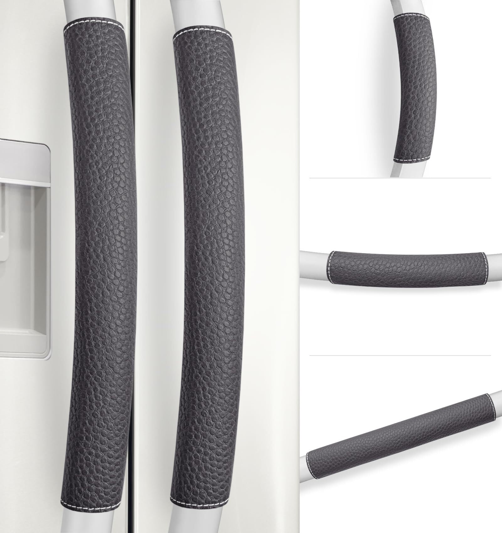 Refrigerator Handle Covers, 5 PCS, Adjustable Appliance Handle Covers, Keep Your Kitchen Clean, Microwave Oven Stove Dishwasher Handle Protector, Non Slip Fridge Handle Cover (Charcoal Black)