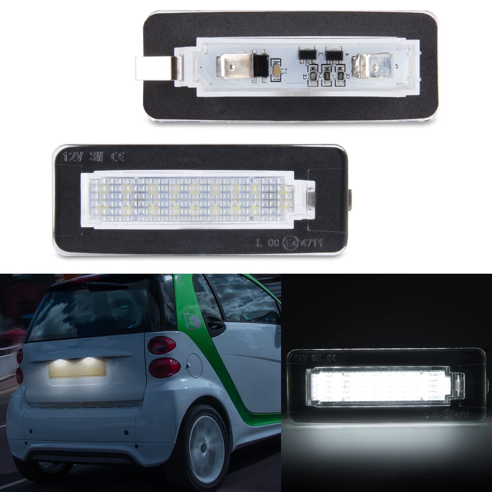 Luce Targa a LED per Merce-ds Benz Smart fortwo Cabriolet W450 W451 W453, Lampada Targa a LED, 2 Pezzi 18 * 2835 SMD Canbus