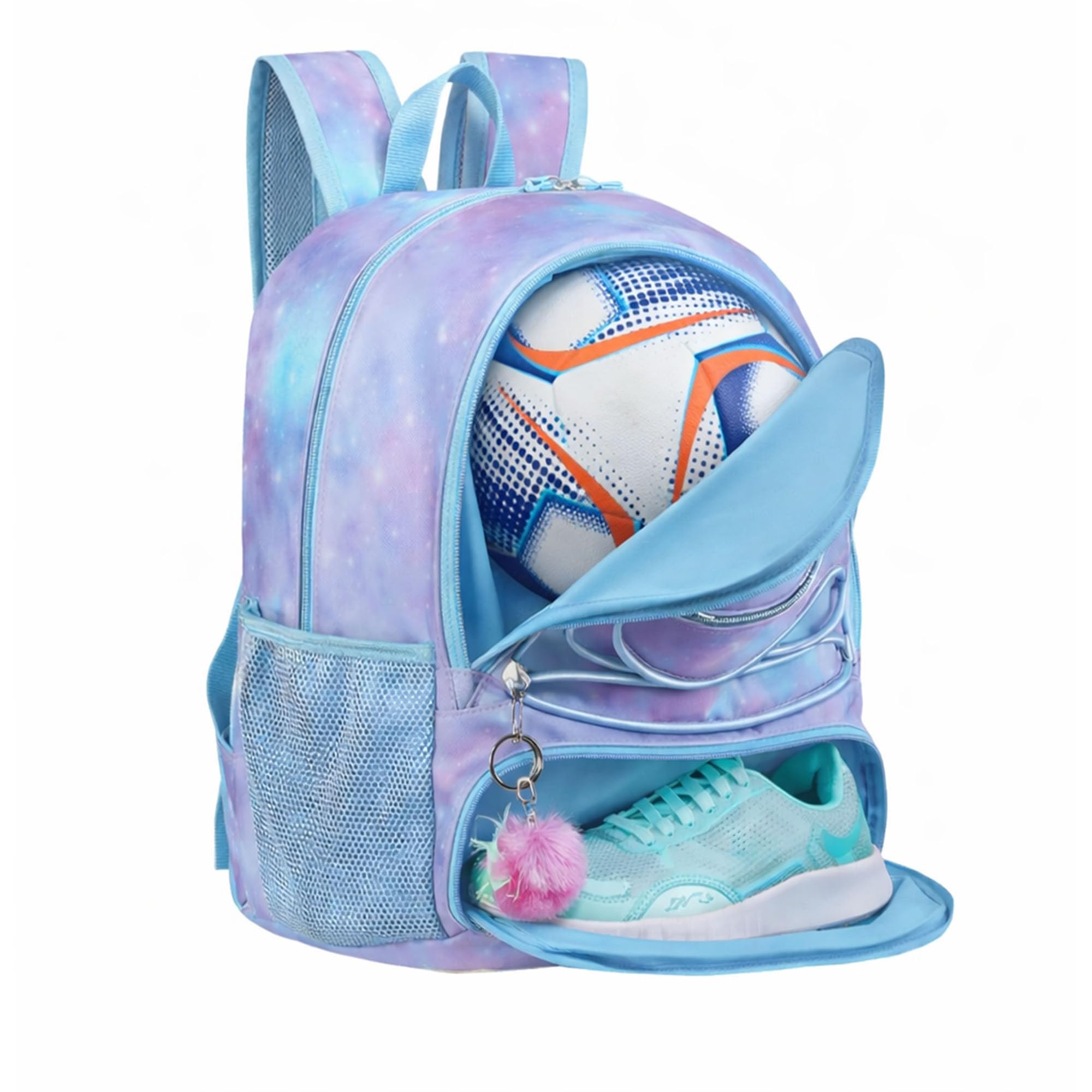 Soccer Bag for Women, with Ball and Shoe Compartment, 32L, Lightweight, Breathable, for Girls, Basketball Bag, Backpack, Suitable for Volleyball, Sports, Travel, School, Gym, Star Violet โ image 1