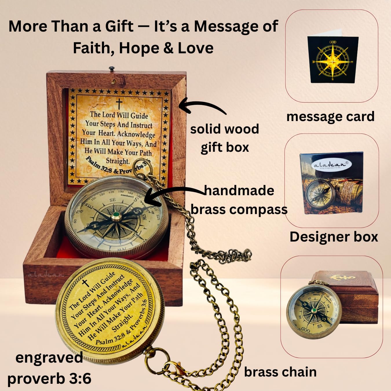 ALADEAN Religious Christian Gift Compass - The Lord Will Guide | Uplifting Baptism Gift - Communion 2025 Graduation 2026 Confirmation Gifts