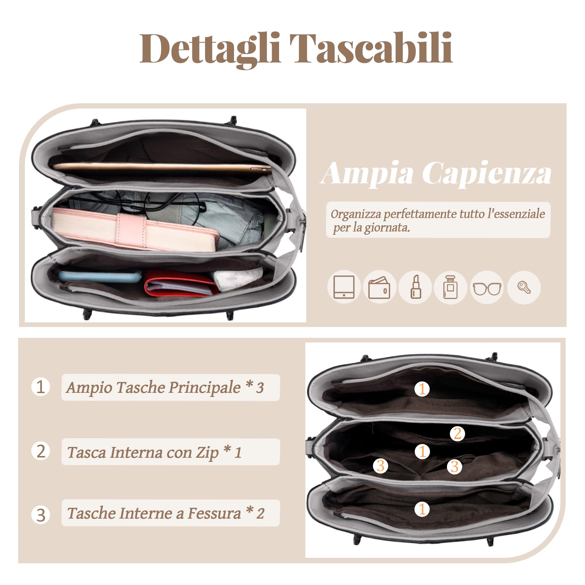 Borsa Donna Elegante, Borsa a Mano Media e a Spalla in Pelle PU