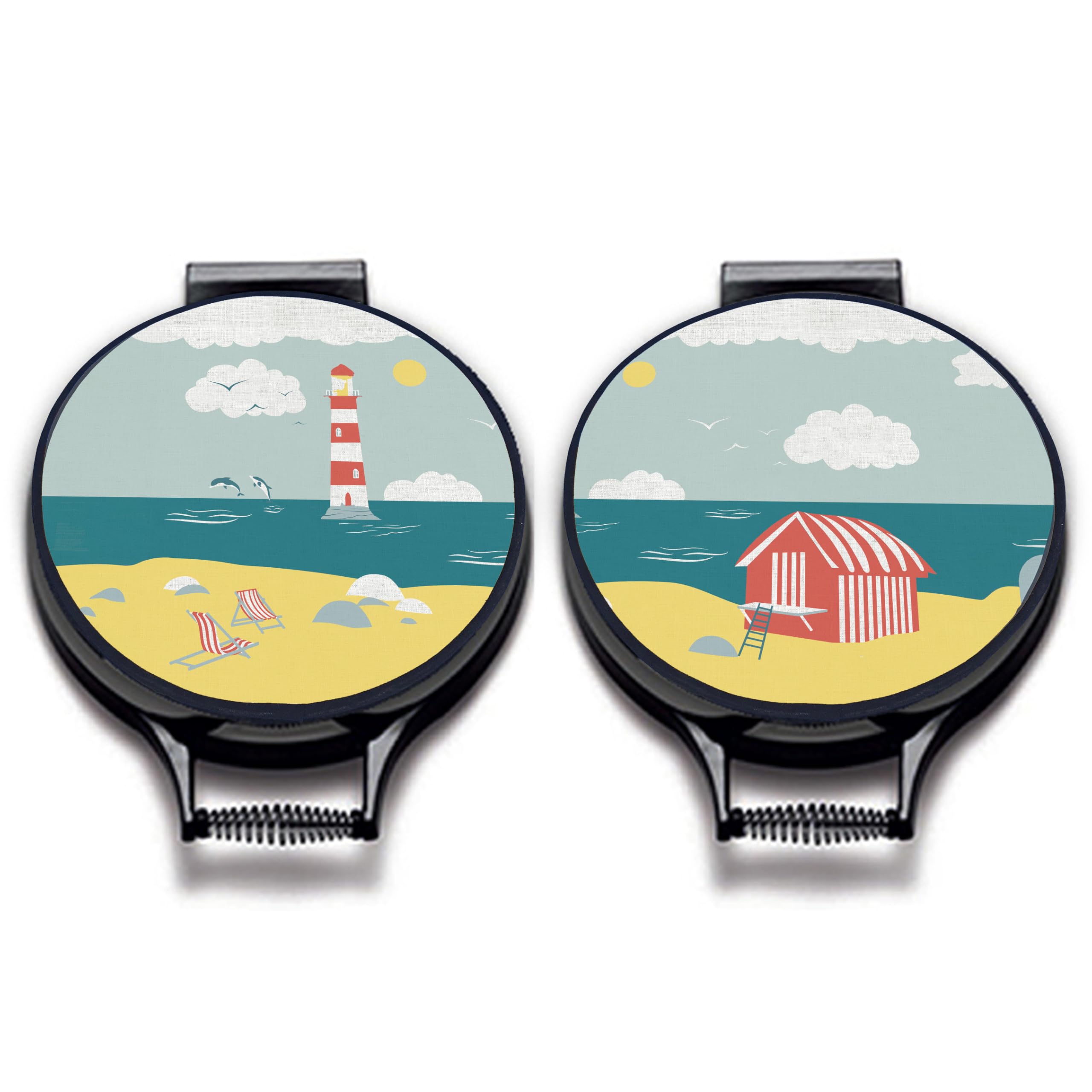 Coastal Hob Covers – Set of 2 | 37cm Round | Compatible with AGA, Heritage & Stanley Cookers | Heat-Resistant Pads | Chefs kitechen Accessories (Seaside)