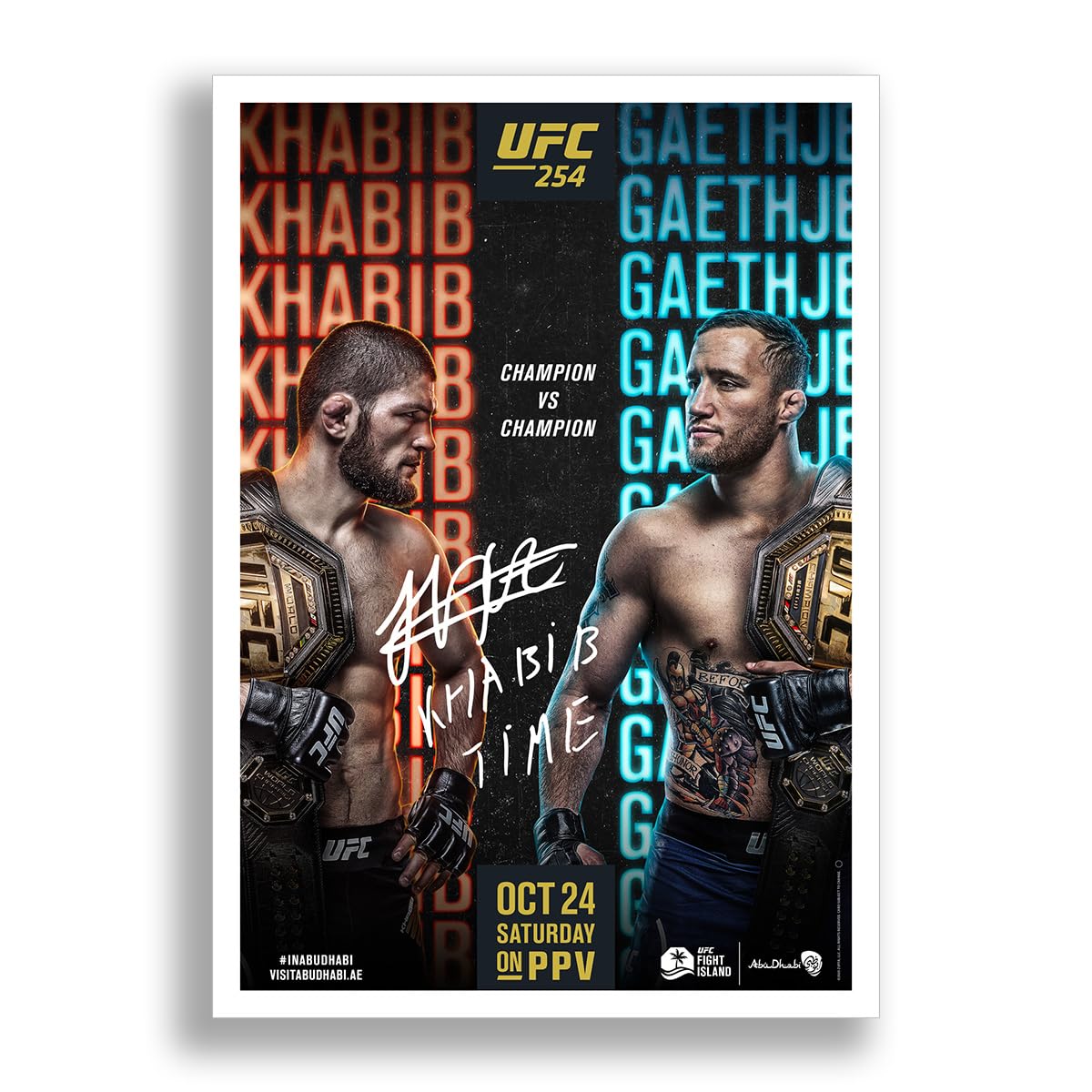 Khabib Nurmagomedov Vs Justin Gaethje Signed Autograph A4 Poster Photo Framed Memorabilia Gift UFC 254 (POSTER ONLY)