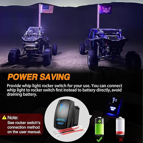 Vista 30 de Nilight - 2 luces de látigo RGB LED de 2 pies, con luz adicional de parada, direccional y reversa, control remoto y aplicación, patrones