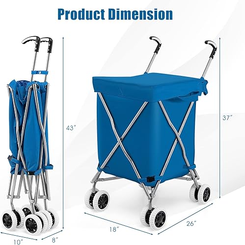 Miniatura 8 de Happytools - Carrito de compras con ruedas 90 L120 libras carrito utilitario plegable ligero con ruedas giratorias dobles y cubierta protectora