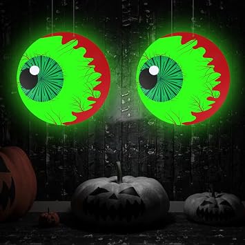 CCINEE Halloween Glowing Spooky Eyes Decoration,2 Pcs Scary Huge Luminous Lighted Up Eyes Waterproof Window Decor for Wall Door Lawn Halloween Hanging Supplies