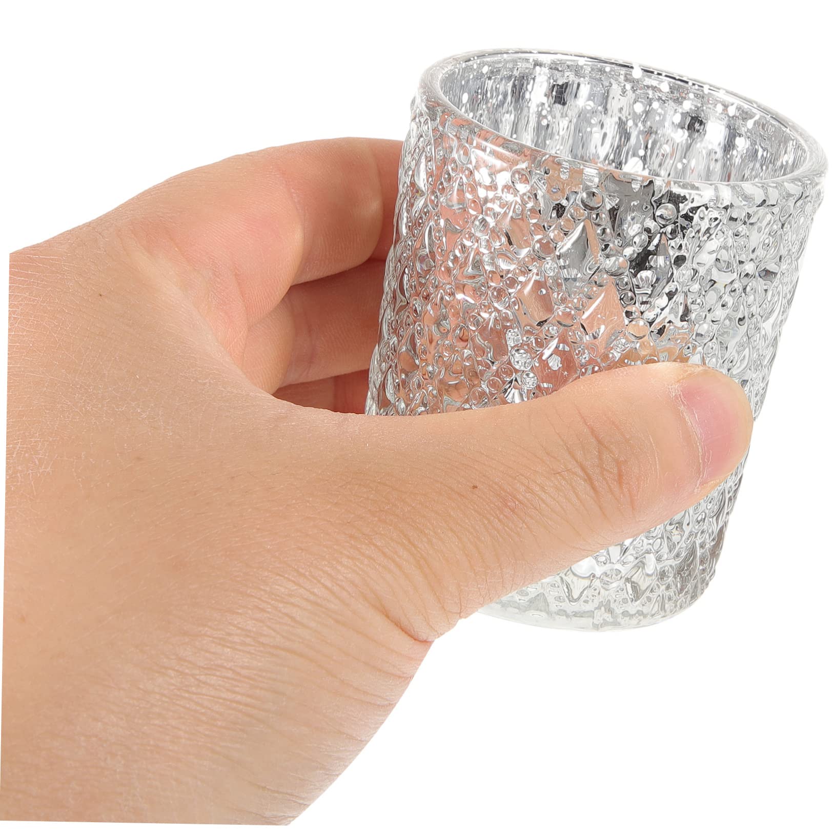 Portavelas de Cristal Decorativo 12 Piezas para Té, Plata | Juego para Hogar y Fiesta, Efecto Ornamental, Formato Práctico para Velas de Té