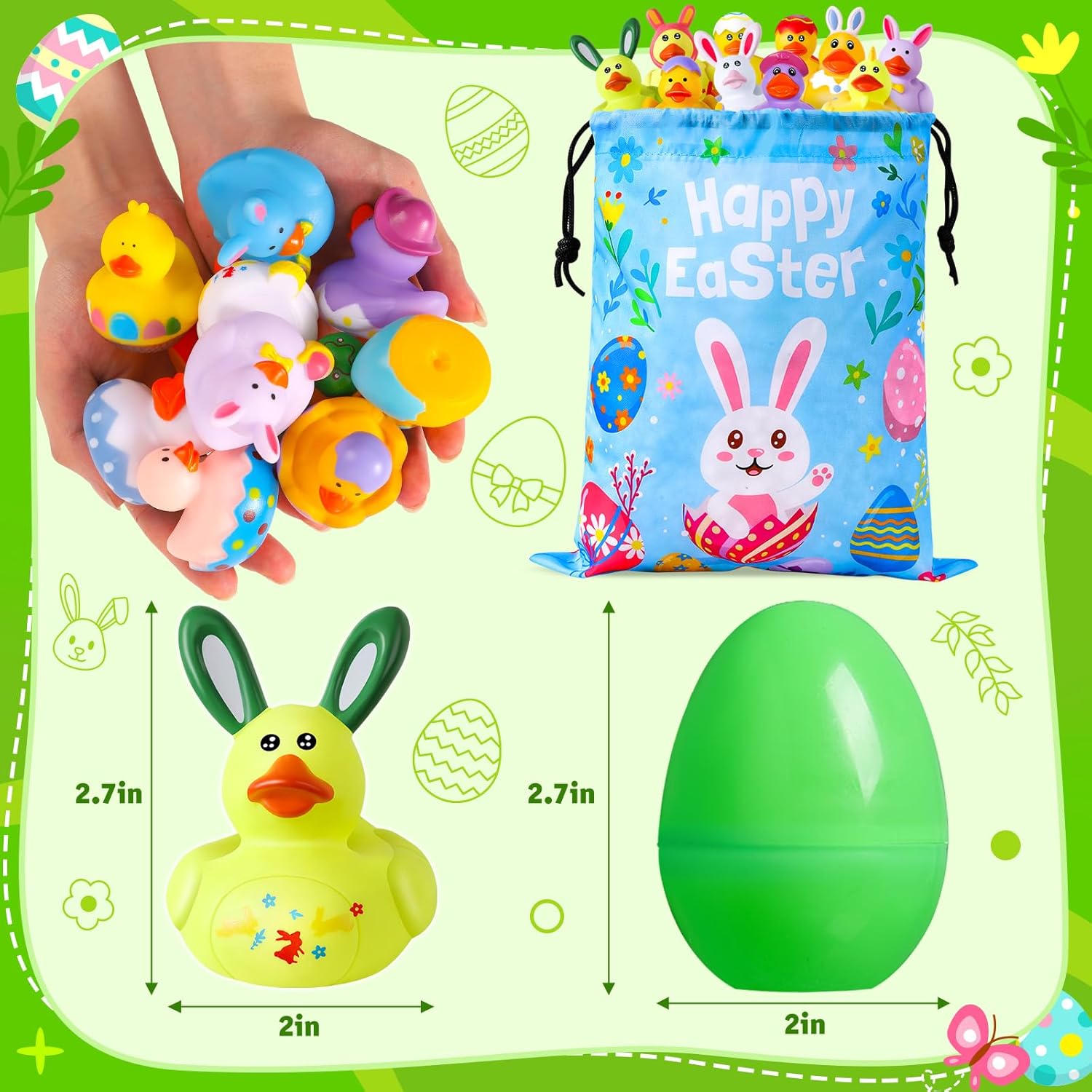 24 Pcs Prefilled Easter Eggs with Easter Rubber Ducks, Easter Basket Stuffers Party Favors, Fun Bath Toys Jeep for Ducks, Easter Egg Hunt, Holiday Classroom Gifts Prizes for Kids Toddler