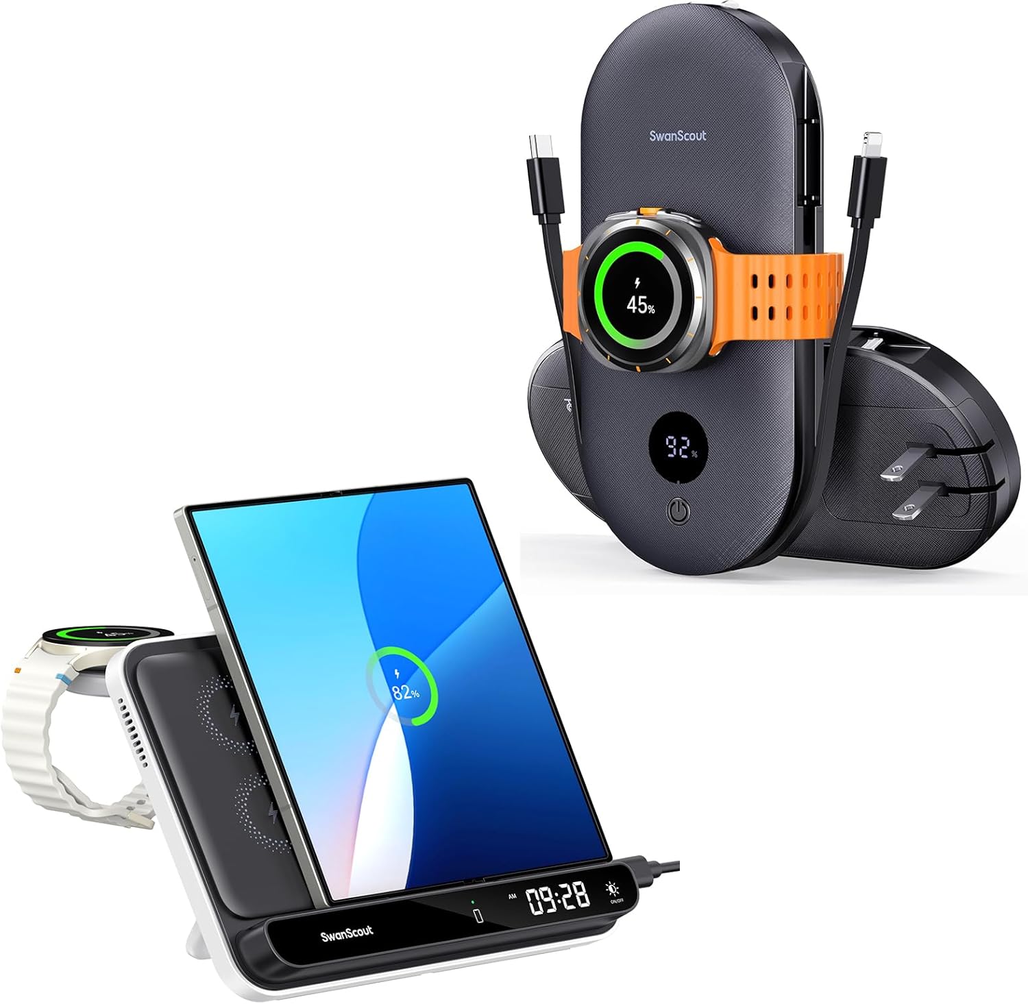Portable Power-Bank for Samsung Watch + Dual Wireless Charger for Samsung Z Fold