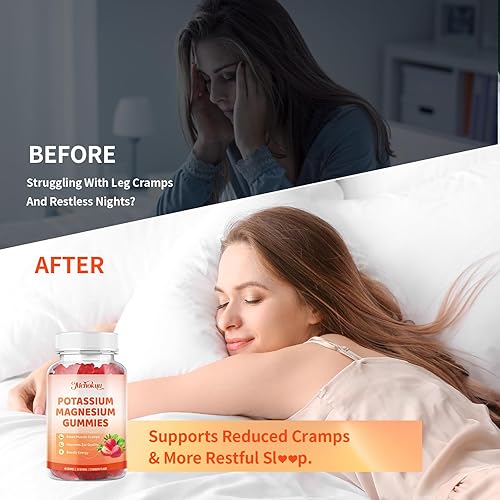 Miniatura 5 de Gomitas de potasio y magnesio, glicinato de magnesio de alta absorción, suplemento de magnesio y potasio con vitamina B6 D3 B12 para calambres en