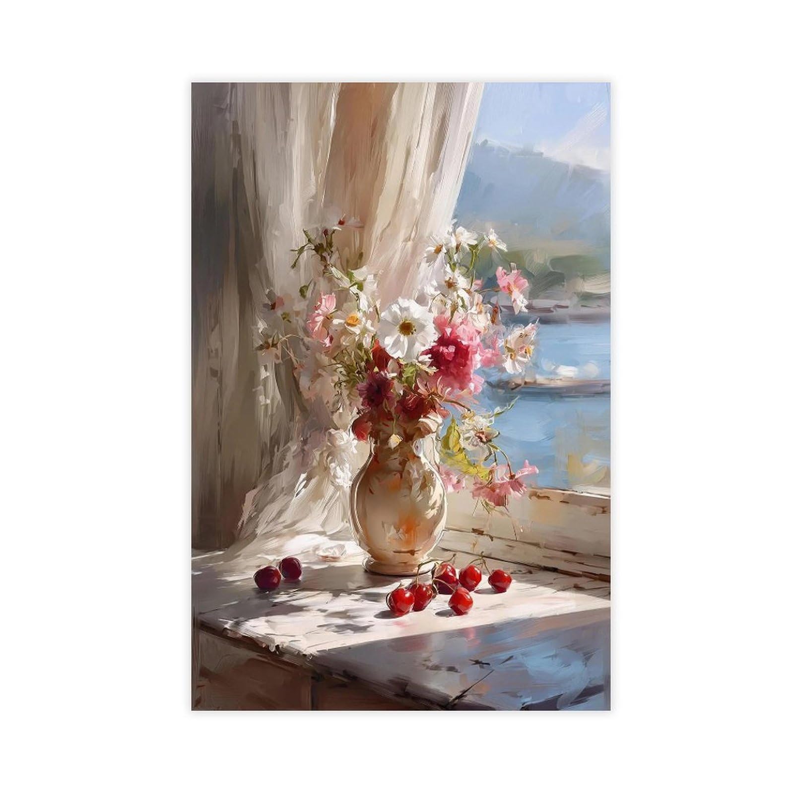 Flamint Cherry Blossom Oil Painting Canvas Poster for Dorm Room Decor Gift