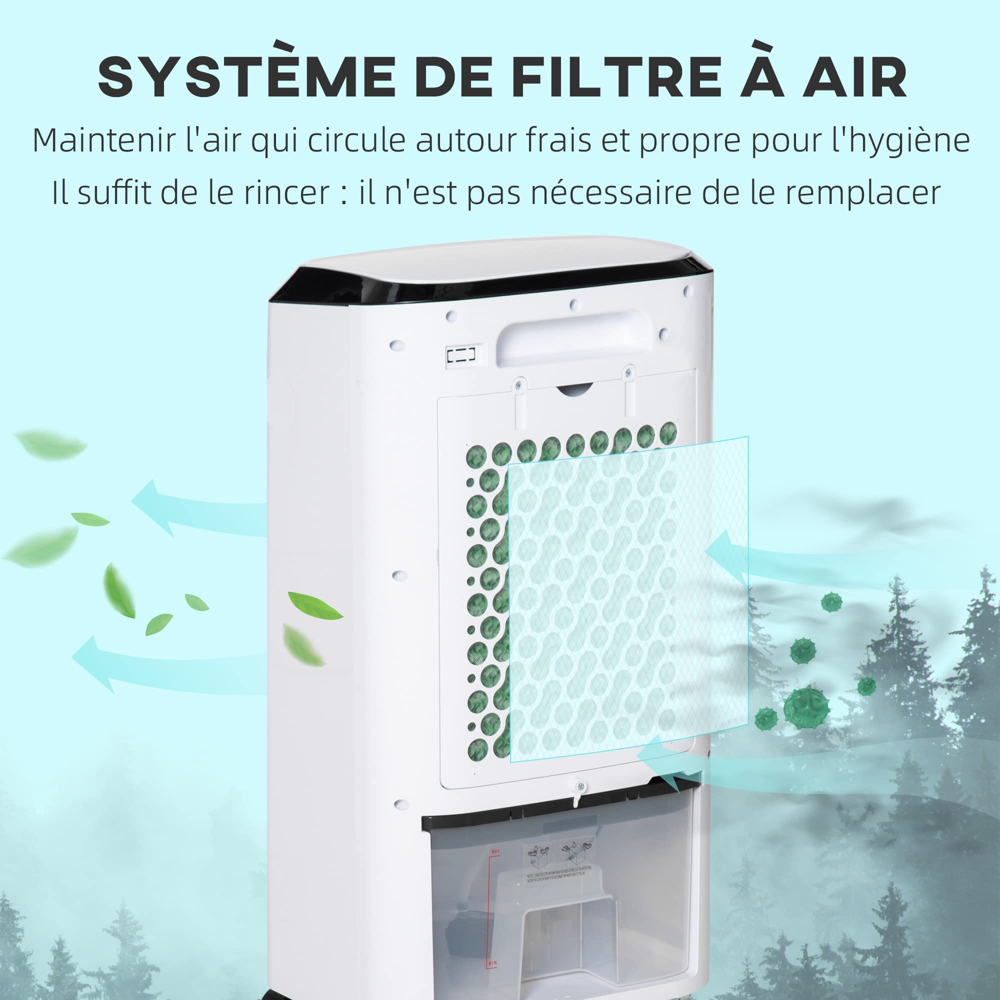 HOMCOM Refroidisseur d'air ventilateur humidificateur ioniseur 4 en 1 sur roulettes télécommande 3 modes 3 vitesses minuterie et oscillant réservoir 10L 2 blocs réfrigérants blanc noir