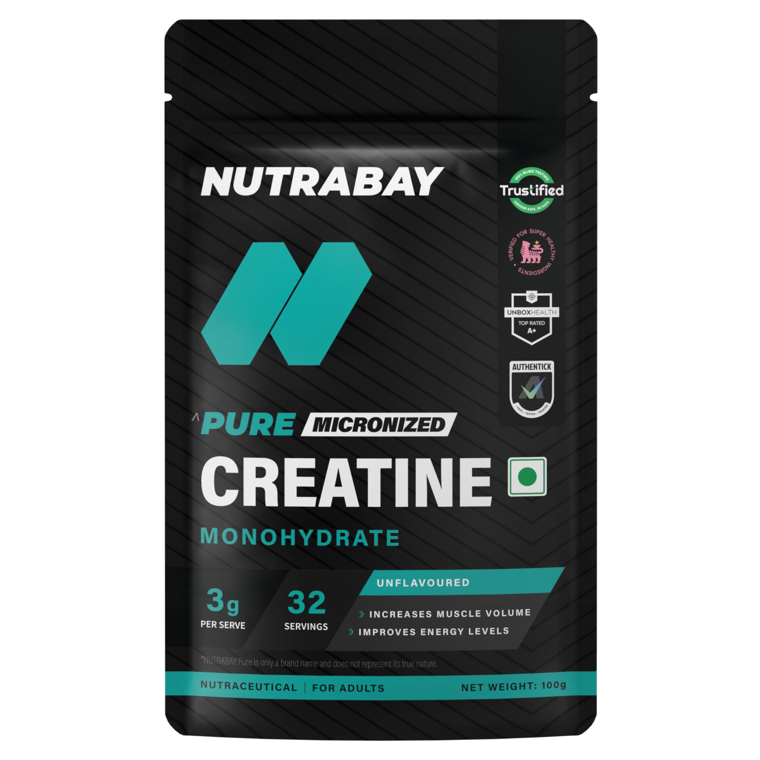 Nutrabay Pure Micronised Creatine Monohydrate Powder, (100g, Unflavoured), Pre/Post Workout Supplement for Muscle Gain & Recovery | Fast Absorbing, 33 Servings, for Athletic Performance & Power-image-40