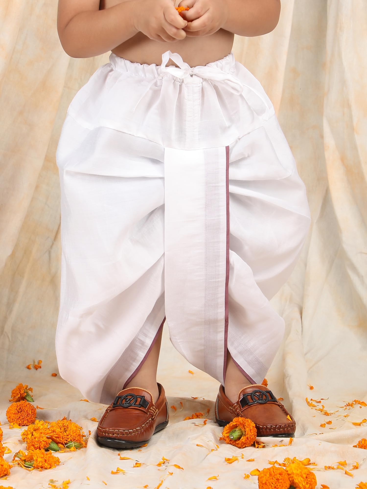 POLKA TOTS Full Sleeve Angrakha Kurta and Dhoti Set - 100% Cotton Traditional Ethnic Wear for Boys Ethnic Print | Baby Boy Kurta Pyjama for Weddings & Festivals (Mauve Flower Embroidery, 2-3 Y) 3