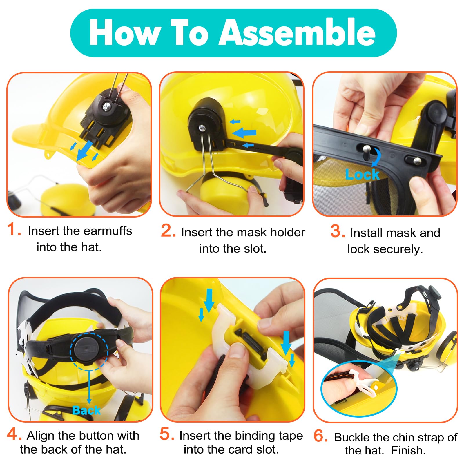 Casco Forestale Professionale 6 In 1 | Protezione Udito E Viso | Per Motosega E Decespugliatore | Giallo - Foto 4