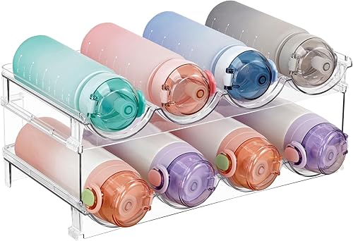 Vtopmart Organizador apilable para botellas de agua, paquete de 2 estantes de almacenamiento de vasos de plástico transparente para despensa,