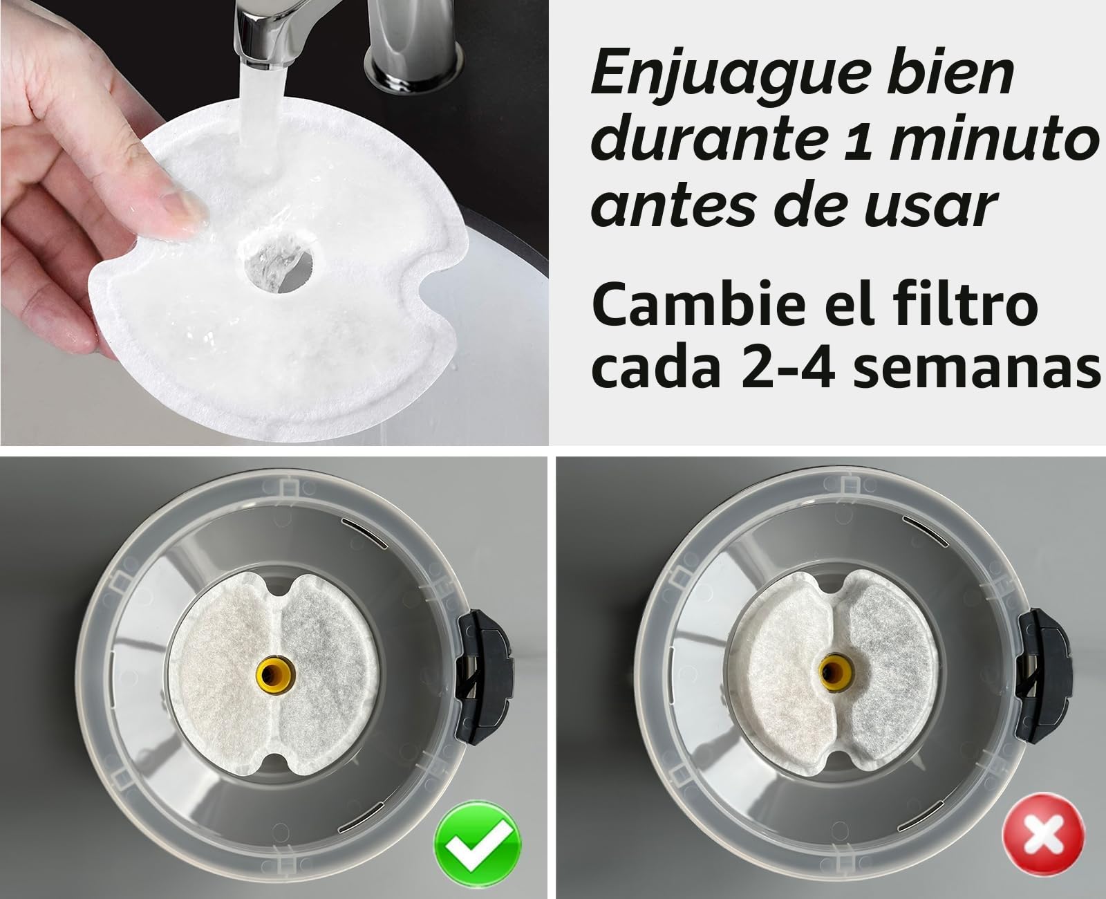 Filtro de Fuente de Agua 6 Piezas, Yiupea Filtros de Repuesto para Fuente Agua de Gato 2L & 2.5L/67 oz&84 oz, Carbón Activado de Algodón & Resina con Ttriple Filtración