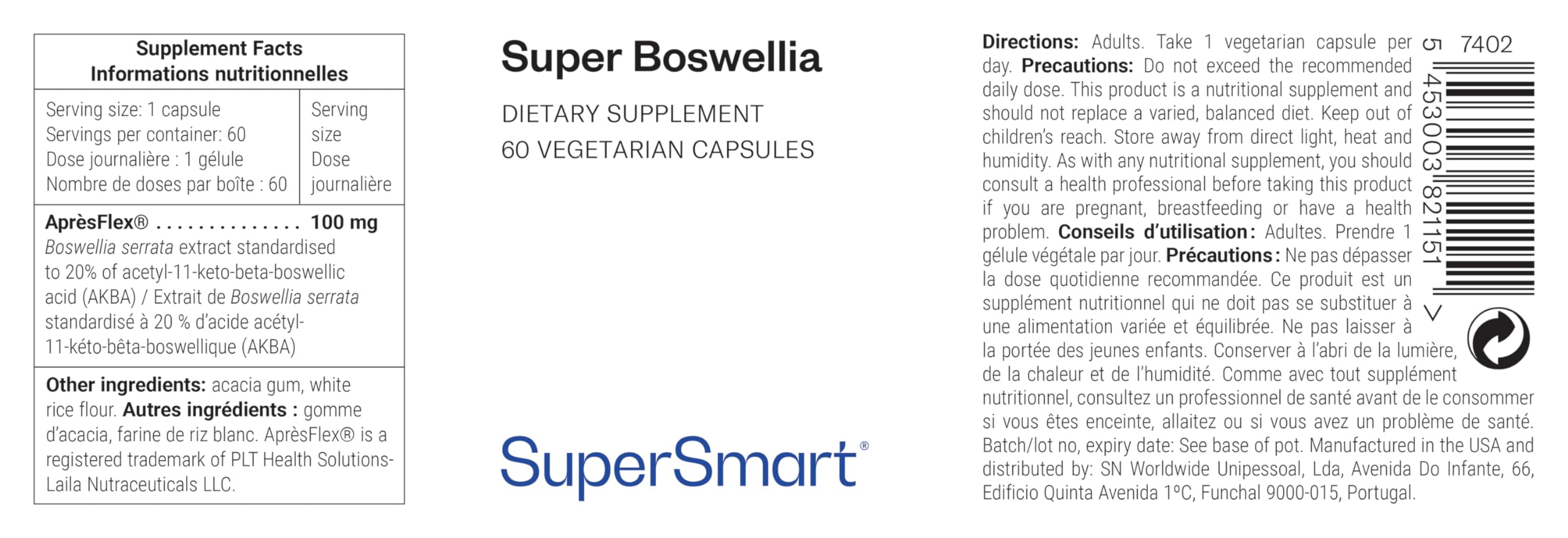 Super Boswellia - Aiuta a ritrovare il comfort articolare - Antinfiammatorio - Estratto di Boswellia Serrata standardizzato al 20% di AKBA - Elevato assorbimento - Vegano - Senza glutine - Supersmart