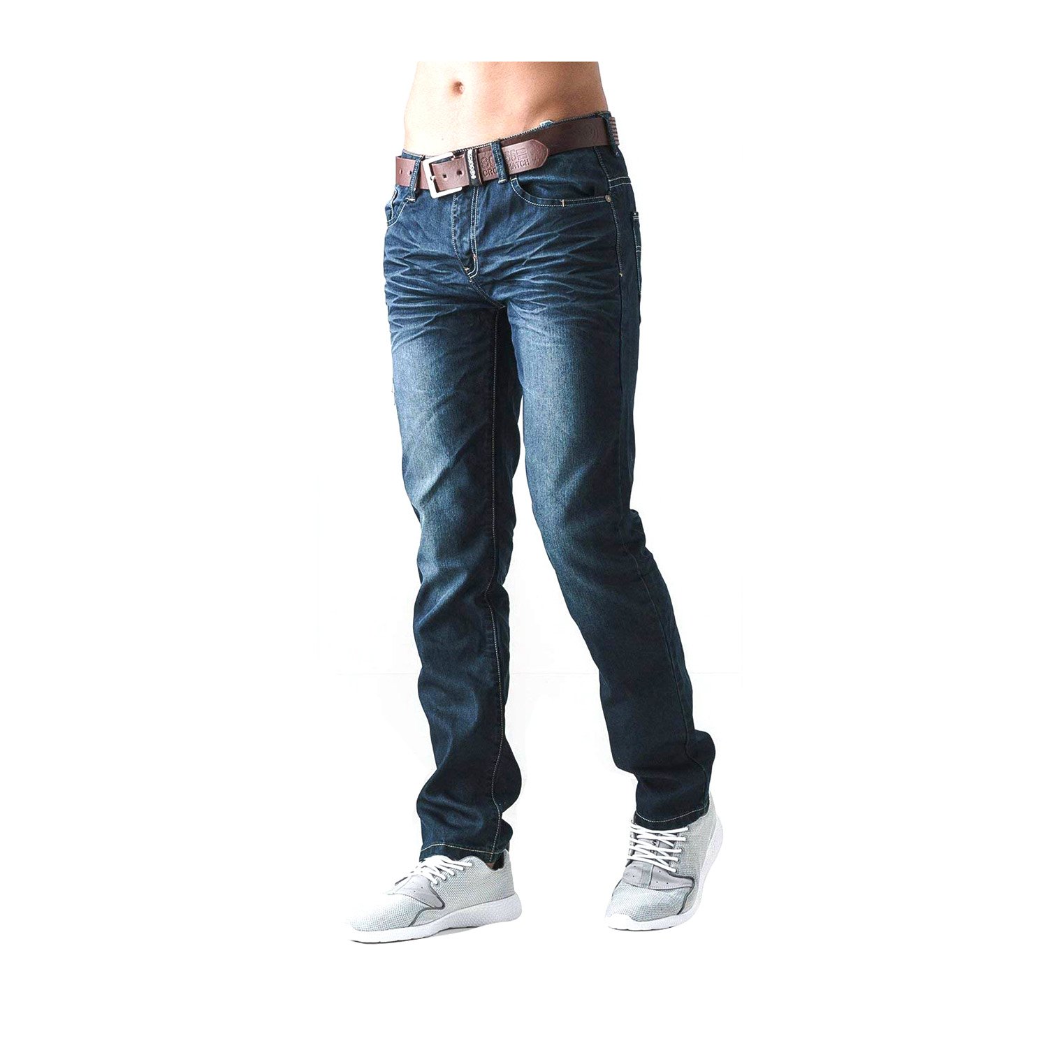 Crosshatch Men's Blue (Dark Wash Dark Wash) Farrow Straight Jeans, W36/L34 (Size:w36)