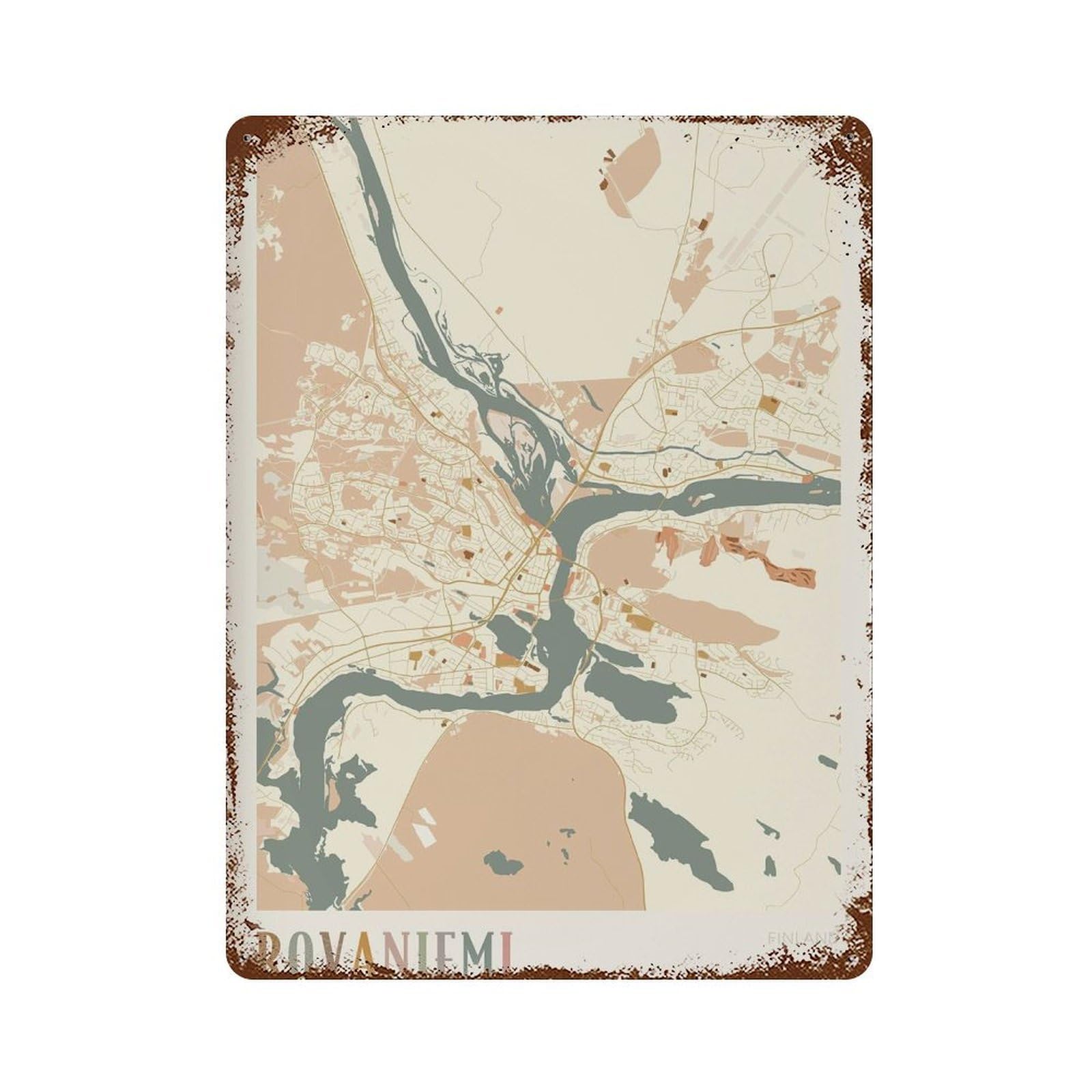 xiaoxiaoshen Rovaniemi Map Finland Travel Gift Boho Wall Decor Art Metal Tin Poster Modern Home Decor Art Home Bar Shop Decorations Vintage Sign 40x30cm