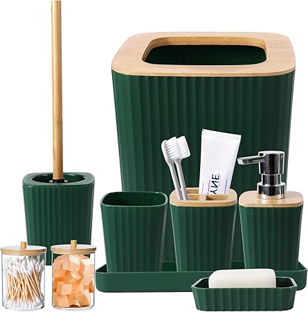 Amazon.com: XLHOMO Dark Green Bathroom Accessories Set, 9-Piece Green ...
