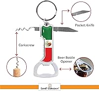 Vista 6 de Llavero multifuncional para abridor de botellas, llavero con sacacorchos, bandera de México (sin nombre)
