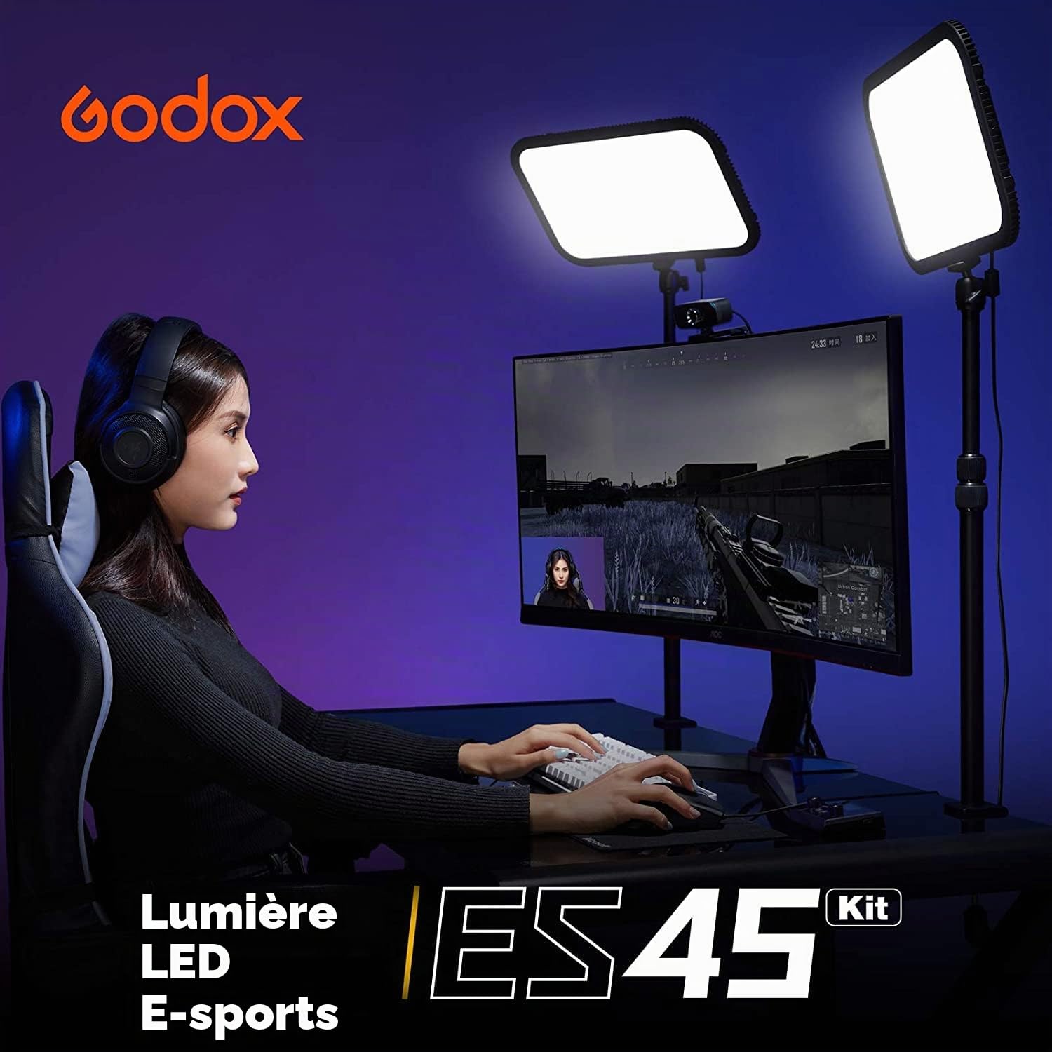 Godox ES45 Key Light, 2500 Lumens Lampe de Bureau Éclairage de Studio Lampe