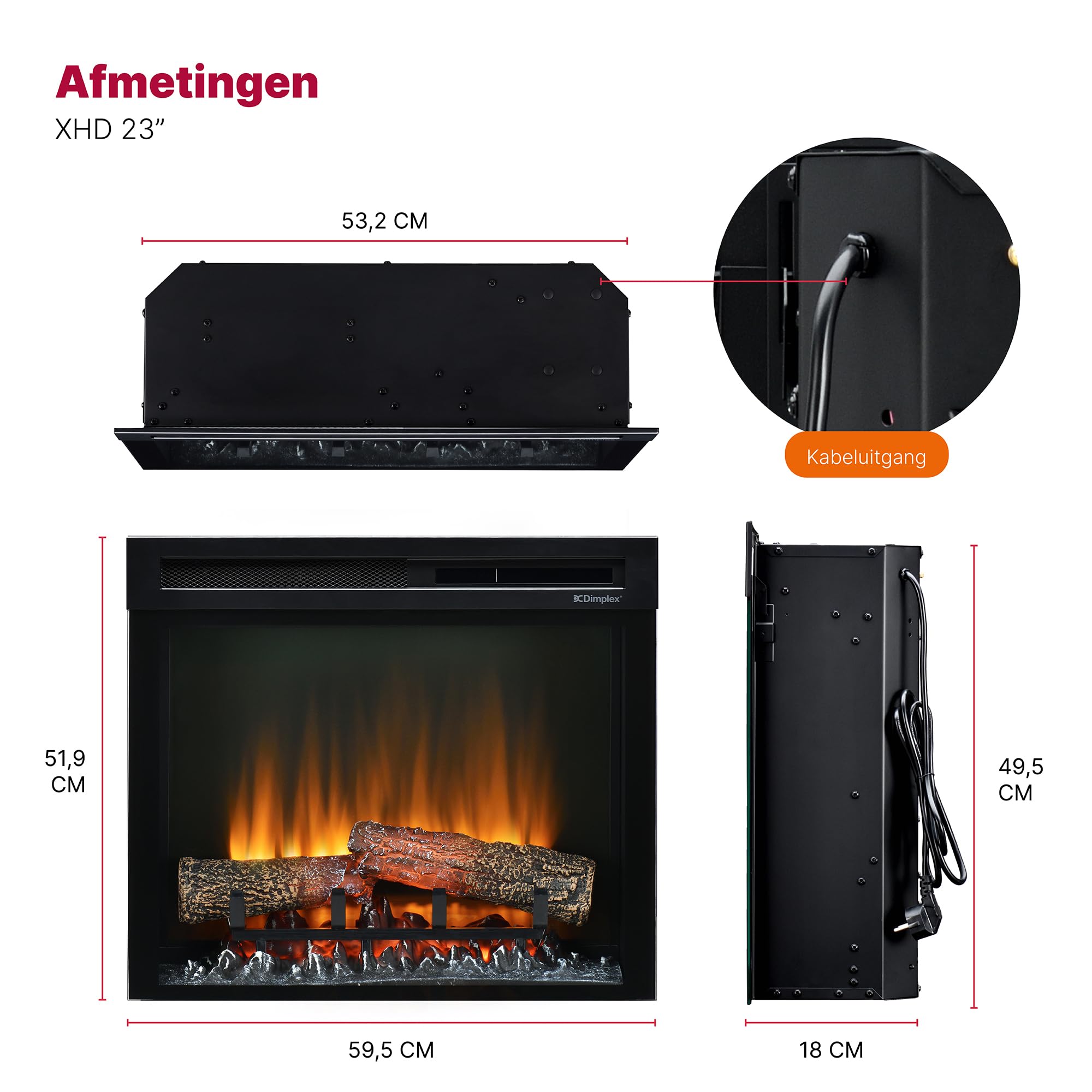 Dimplex XHD 23'' Camino Elettrico da Incasso Caminetto da Parete Caminetto Elettrico con Termoventilatore Aggiungibile - 1400 W Effetto Fiamma LED Optiflame Incluso Telecomando