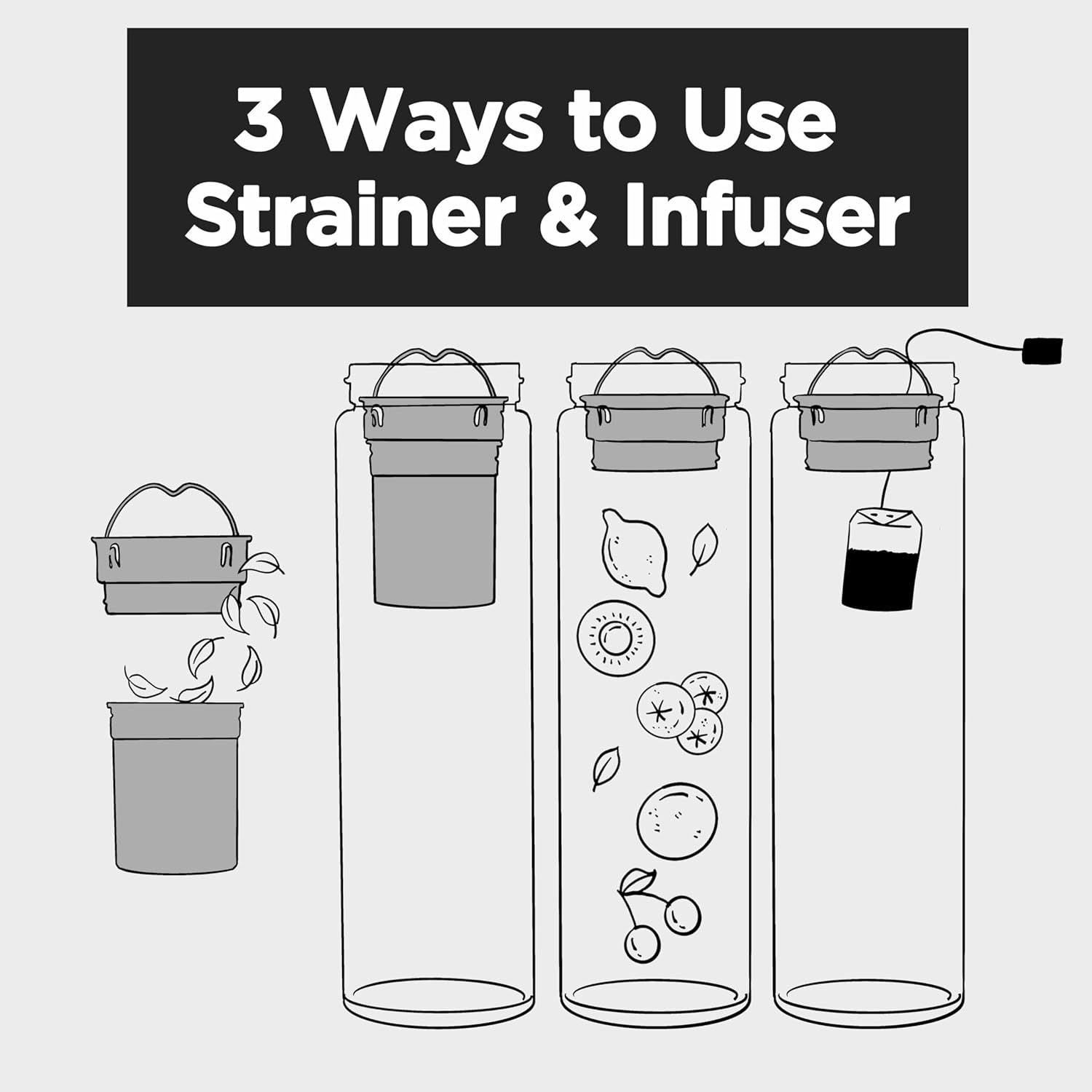 23 oz Glass Water Bottle with Tea Infuser Strainer and Black Stainless Steel Lid - Tea Infuser Bottle - Image 5