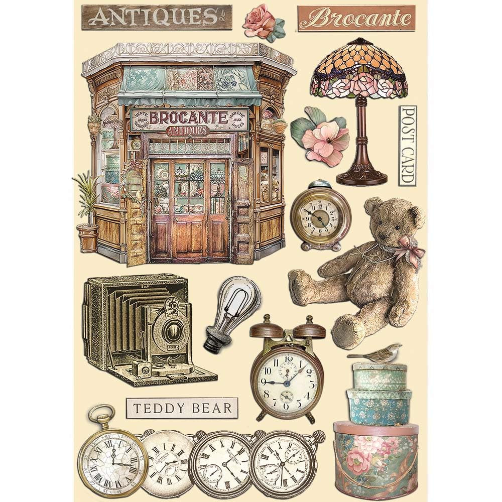 Stamperia - Coloured Wooden Shapes for Scrapbooking, Albums, Card Making, Bullet Journals and More, Laser Cut, Printed for Enhanced Detail, Perfect for Crafts and Gifting (Brocante Antiques) (A5)